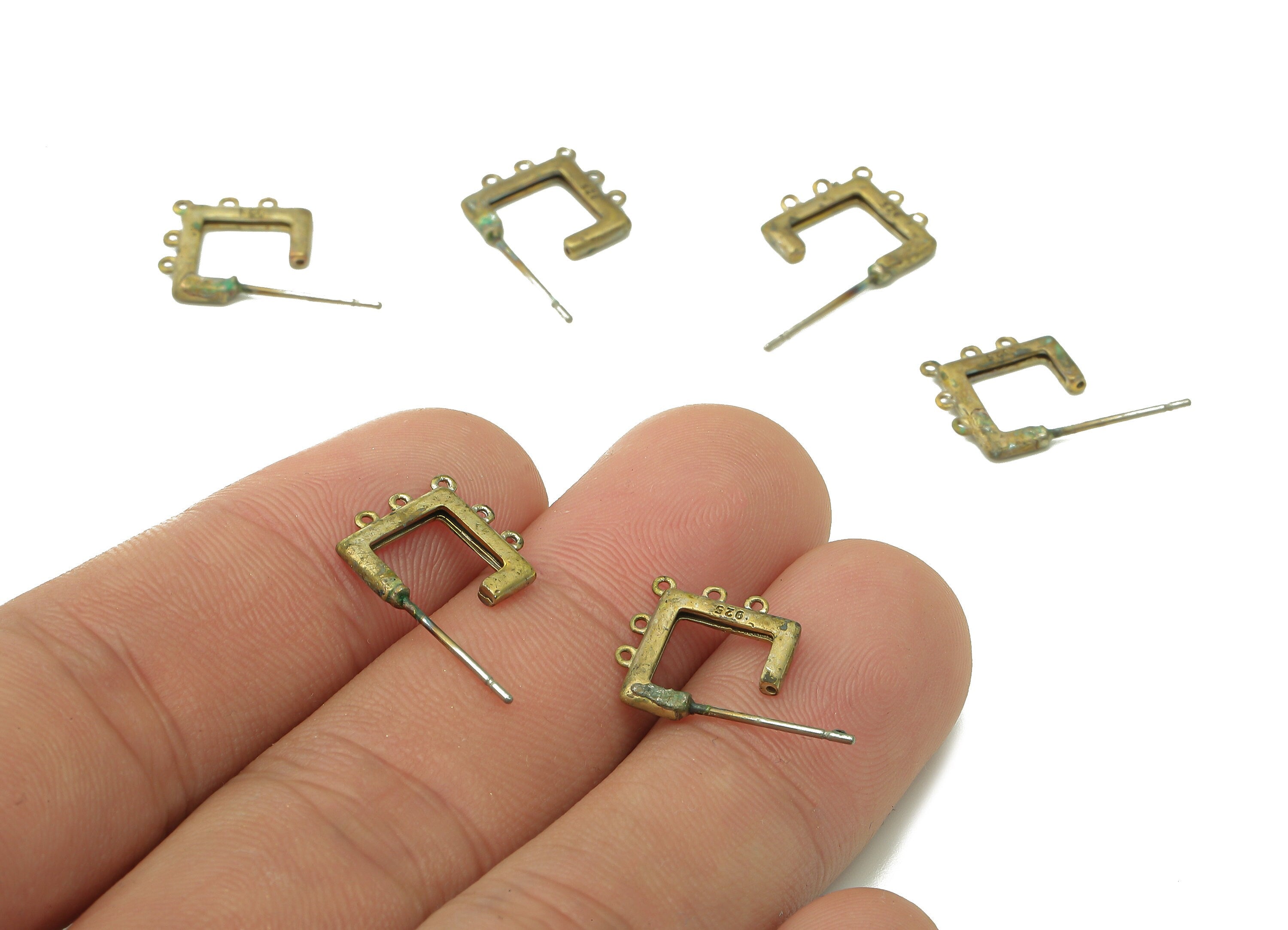 Brass Open Square Stud Earring - Raw Brass Hoop Earring Stud - Earring Post With 5 Loops  - 316 Stainless Steel - 14.2x12x1.6mm - PP7615A - DOMEDBAZAAR