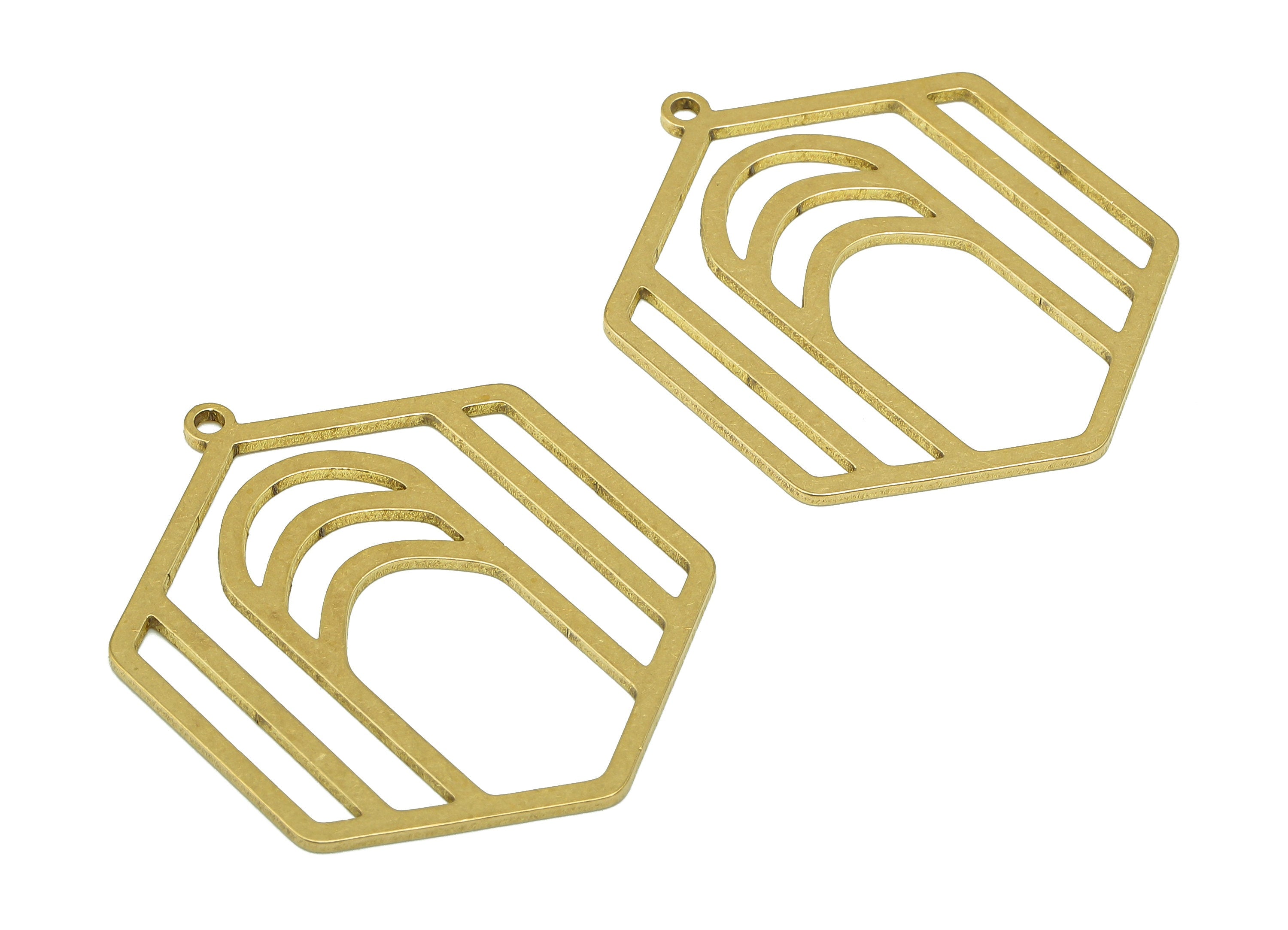 Brass Hexagon Earring Charm - Raw Brass Cutout Oval Earring - Geometry Pendant With Loop - For Necklace - 35.09x28.79x0.85mm - PPA7147 - DOMEDBAZAAR