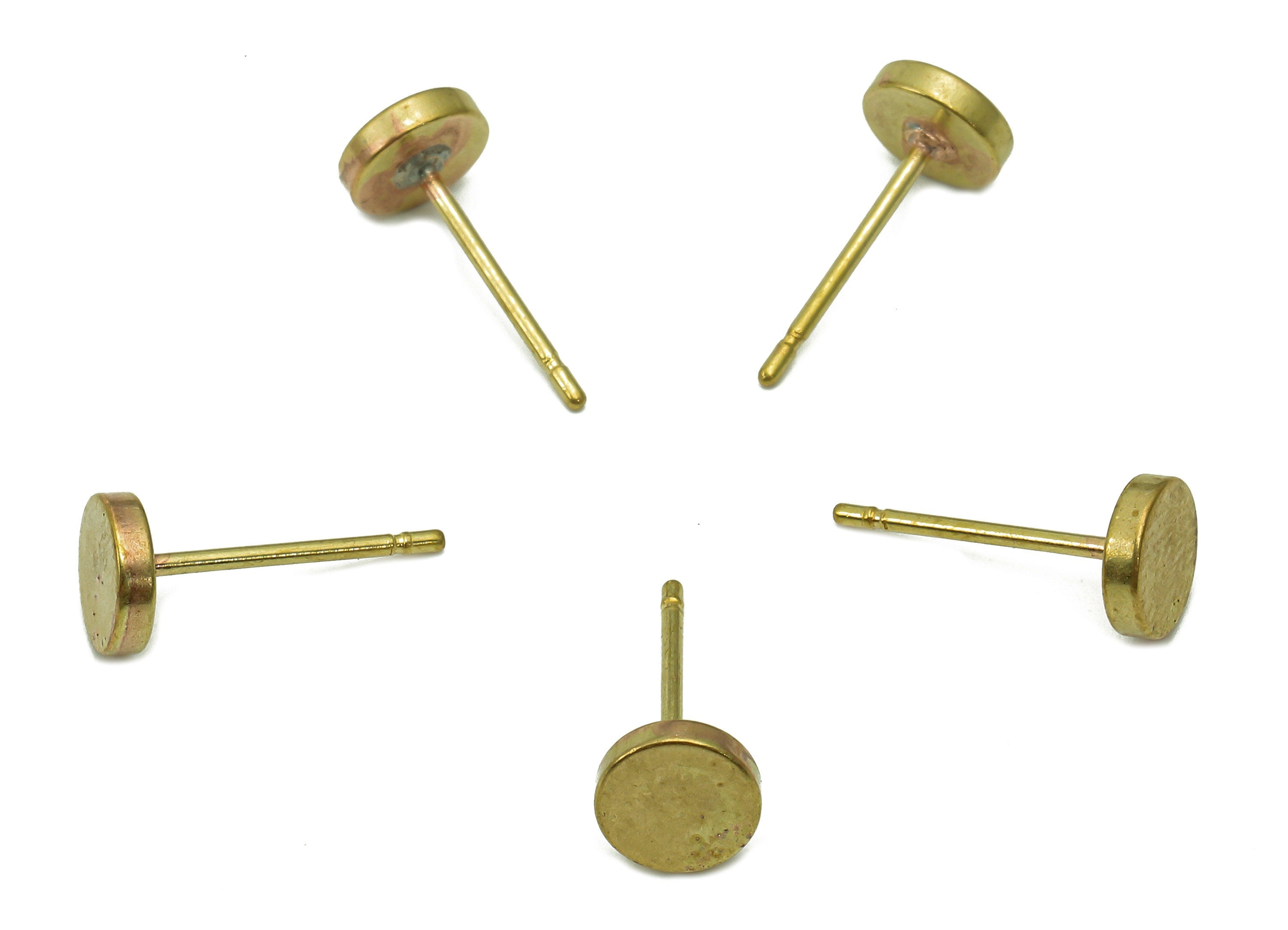 Brass Mini Thick Round Earring Posts - Raw Brass Mini Circle Earring Stud - Brass Stud - Earring Findings - 5.9x5.9x1.4mm - PP8049 - DOMEDBAZAAR