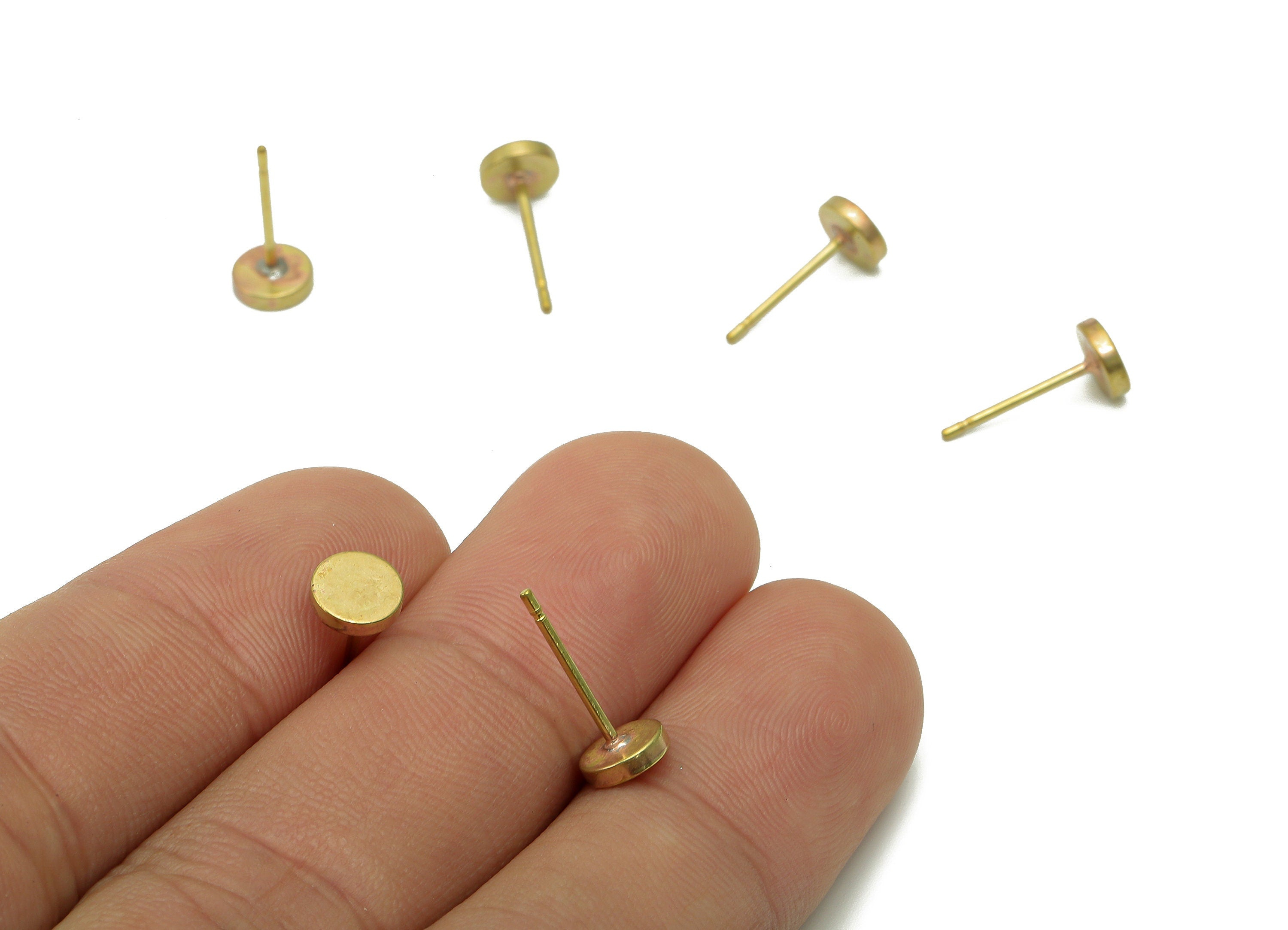 Brass Mini Thick Round Earring Posts - Raw Brass Mini Circle Earring Stud - Brass Stud - Earring Findings - 5.9x5.9x1.4mm - PP8049 - DOMEDBAZAAR