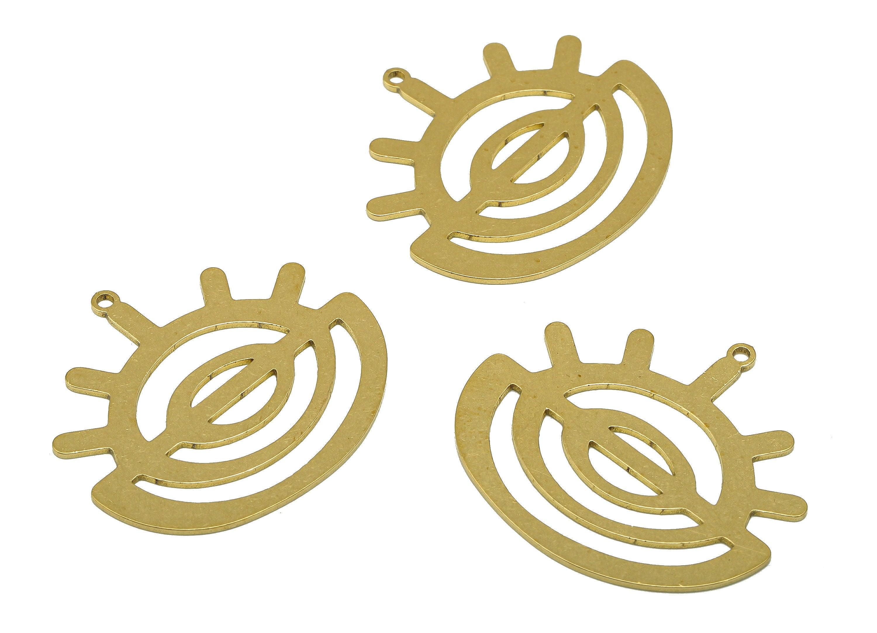 Brass Semicircle Earring Charms - Raw Brass Sunrise Cutout Earring - Sunup Pendant With Loop - For Necklace - 34.64x24.37x0.67mm - PPZ0213 - DOMEDBAZAAR