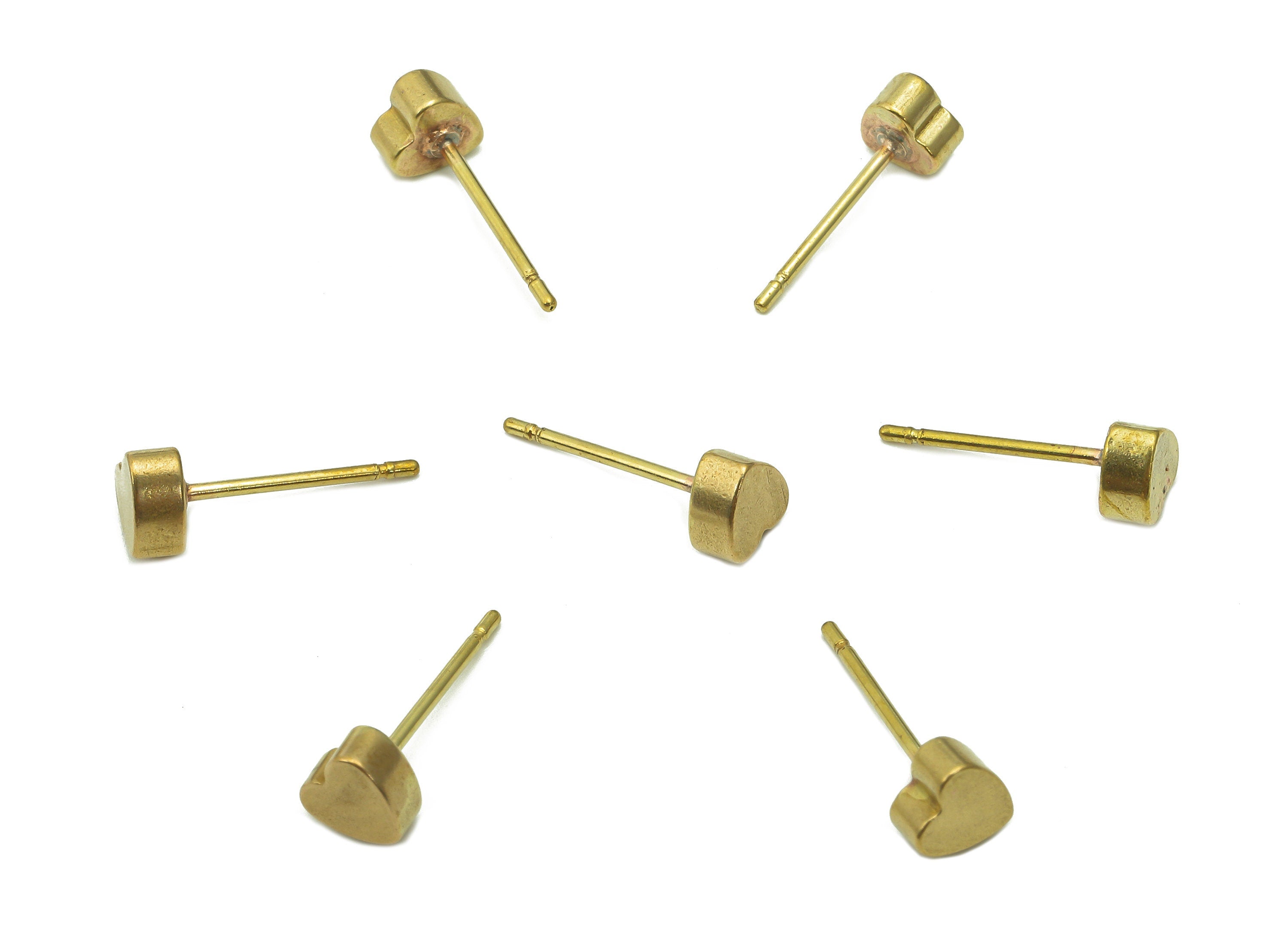 Brass Mini Thick Heart Earring Posts - Raw Brass Mini Heart Stud Earring - Brass Stud - Earring Findings - 5.1x5x3mm - PP8058 - DOMEDBAZAAR