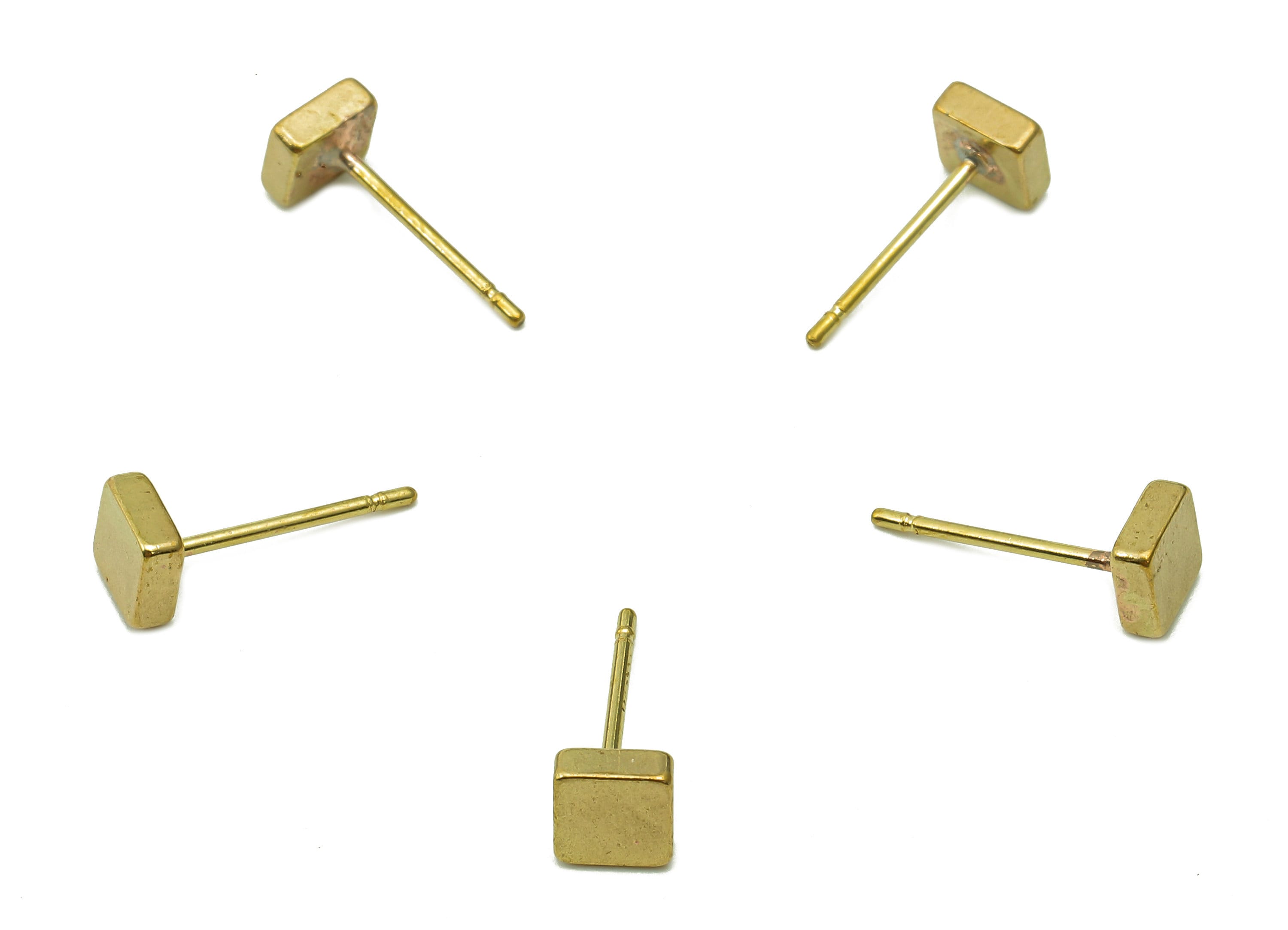 Brass Mini Thick Square Earring Posts - Raw Brass Mini Square Stud Earring - Brass Stud - Earring Findings - 4.9x4.9x2.1mm - PP8059 - DOMEDBAZAAR