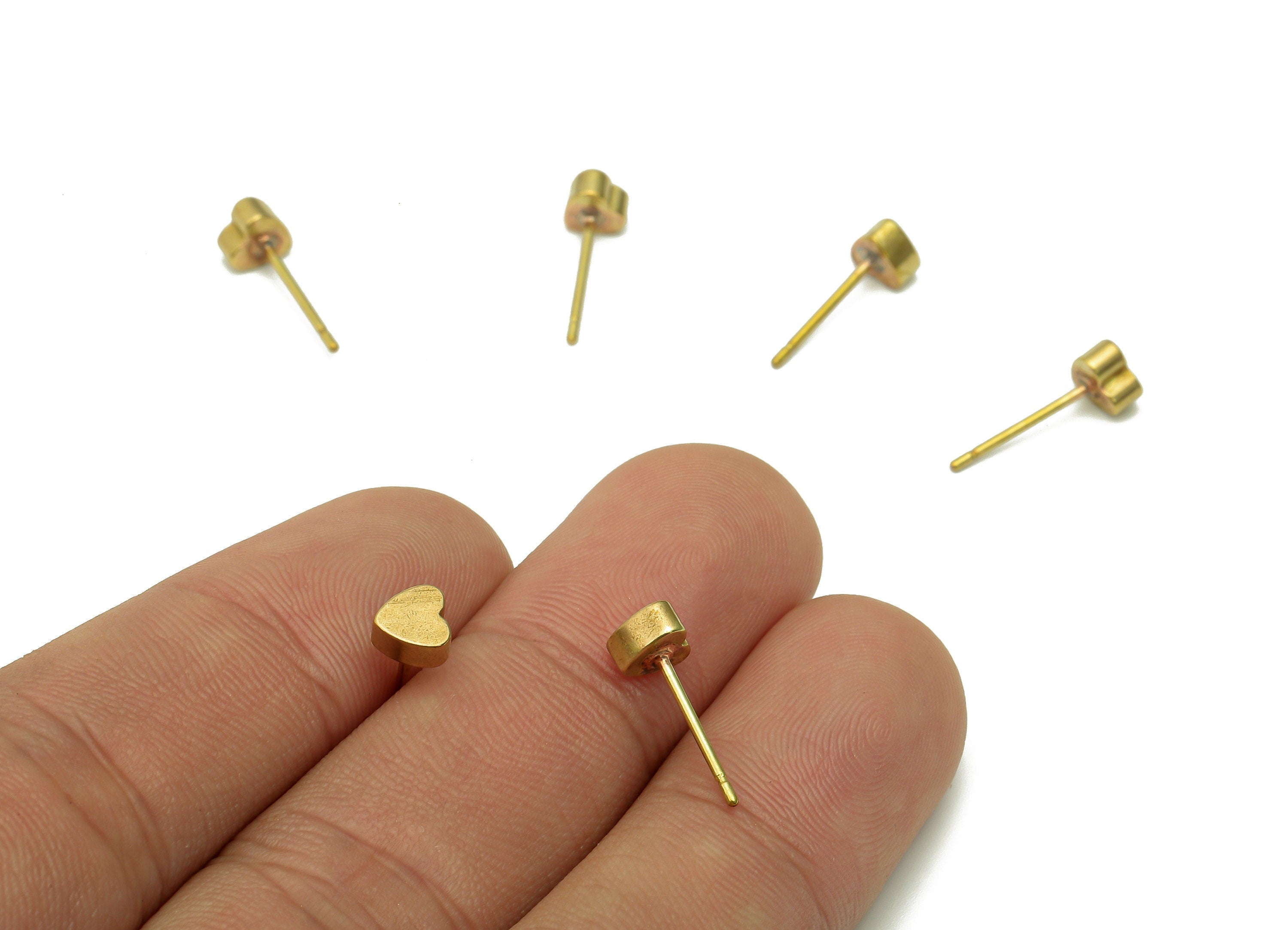 Brass Mini Thick Heart Earring Posts - Raw Brass Mini Heart Stud Earring - Brass Stud - Earring Findings - 5.1x5x3mm - PP8058 - DOMEDBAZAAR