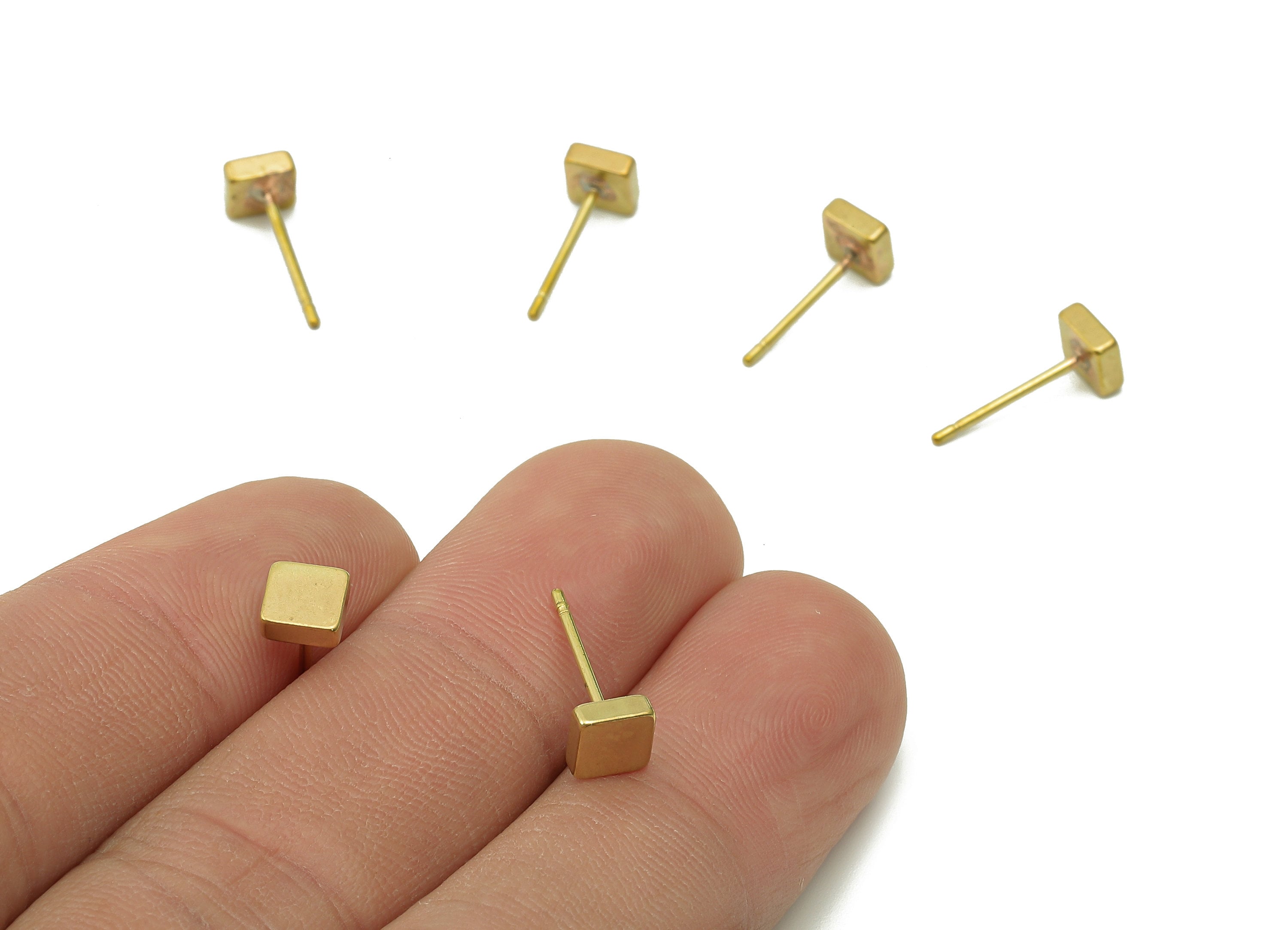 Brass Mini Thick Square Earring Posts - Raw Brass Mini Square Stud Earring - Brass Stud - Earring Findings - 4.9x4.9x2.1mm - PP8059 - DOMEDBAZAAR