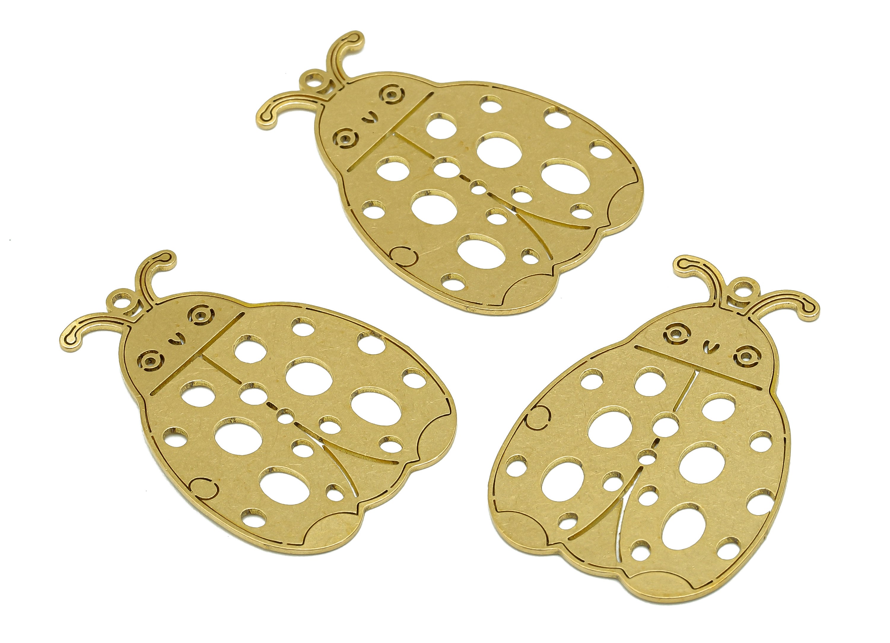 Brass Insect Earring Charms - Raw Brass Cutout Oval Ladybug Earring - Insect Pendant With Loop - For Necklace - 34.81x24.3x0.71mm - PPZ0215 - DOMEDBAZAAR