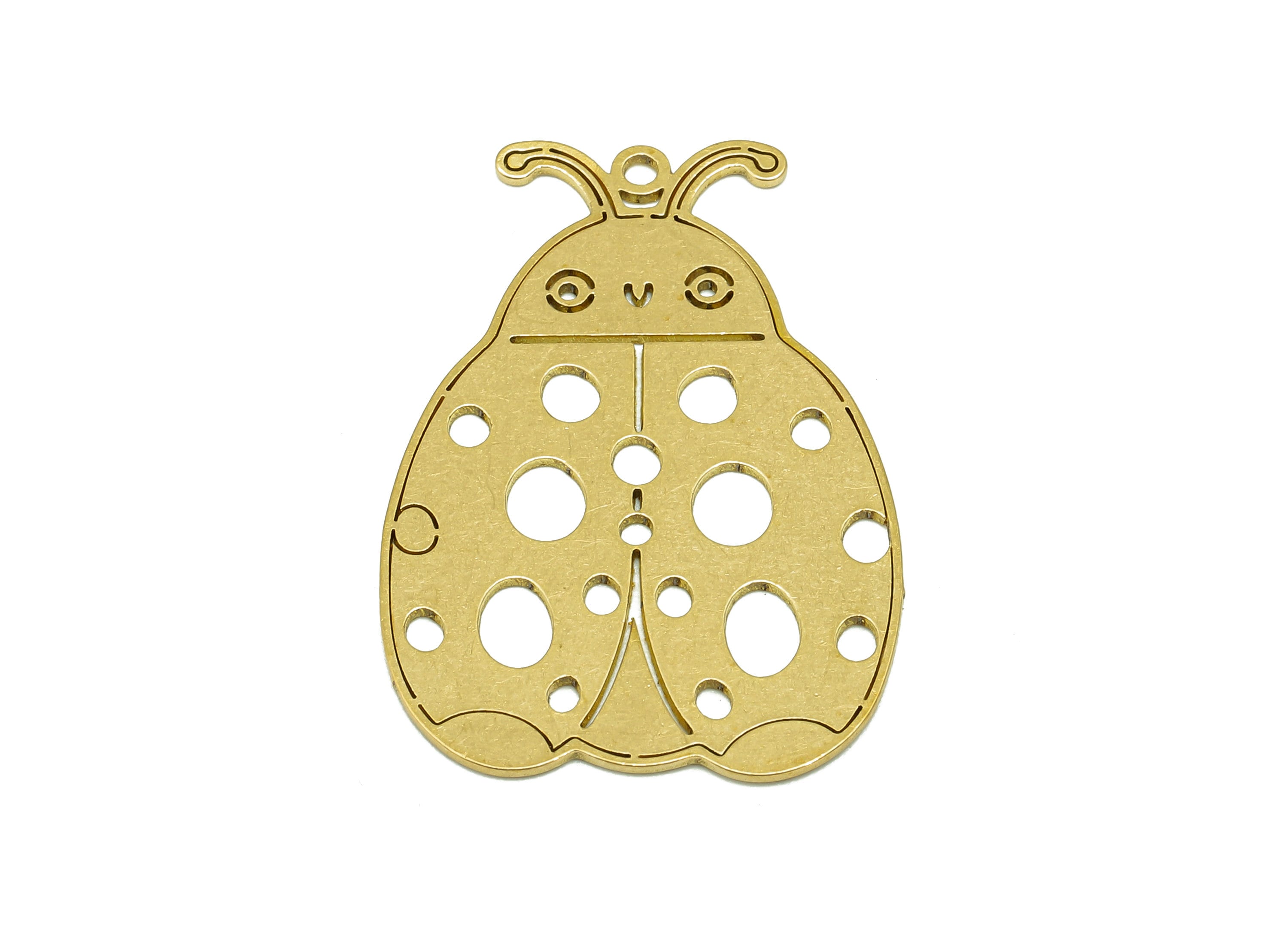 Brass Insect Earring Charms - Raw Brass Cutout Oval Ladybug Earring - Insect Pendant With Loop - For Necklace - 34.81x24.3x0.71mm - PPZ0215 - DOMEDBAZAAR