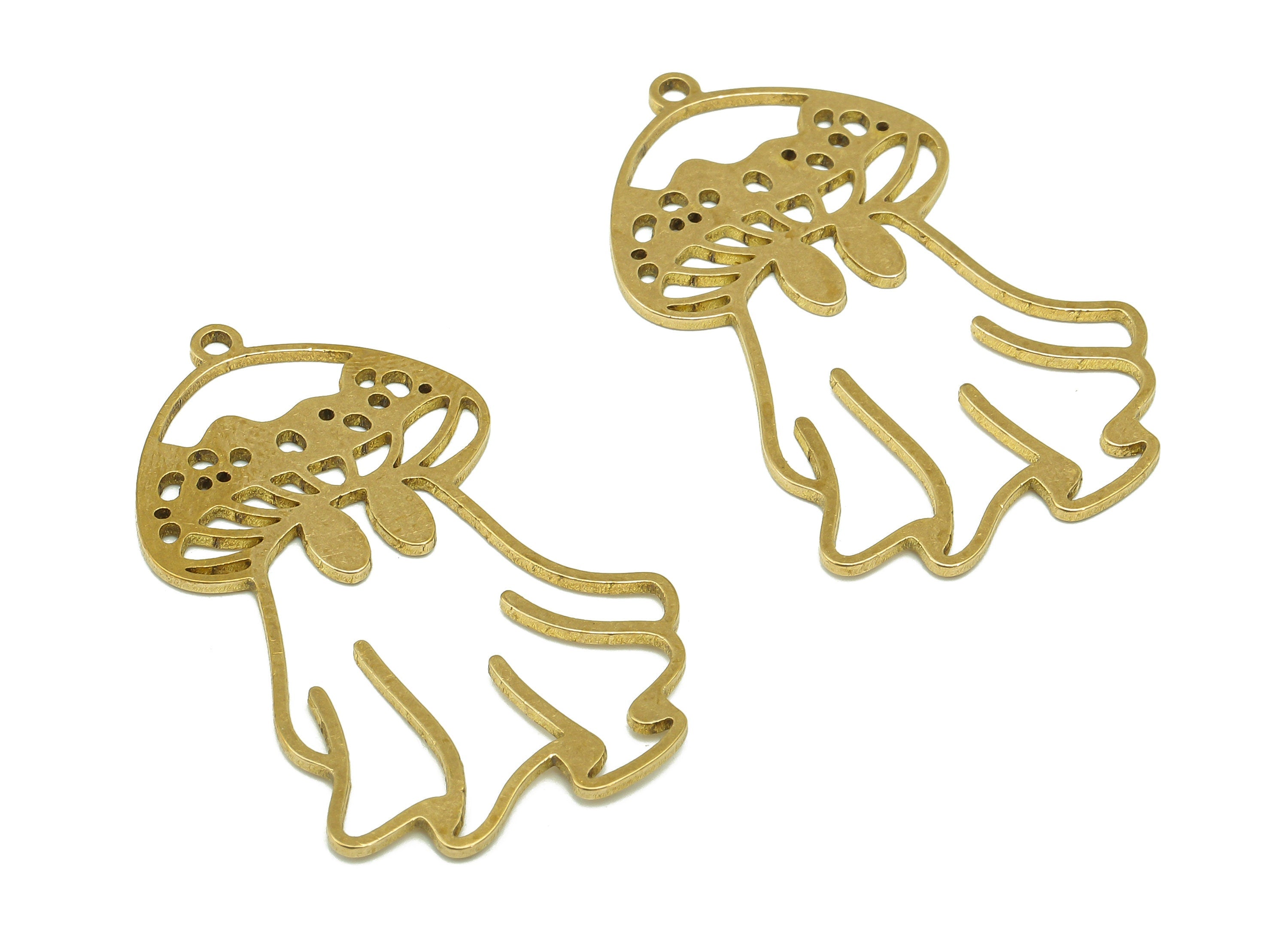 Brass Mushroom Earring Charms - Raw Brass Botanical Earring - Ghost Pendant With Loop - Charm For Necklace - 37.86x23x0.88mm - PPZ0227 - DOMEDBAZAAR