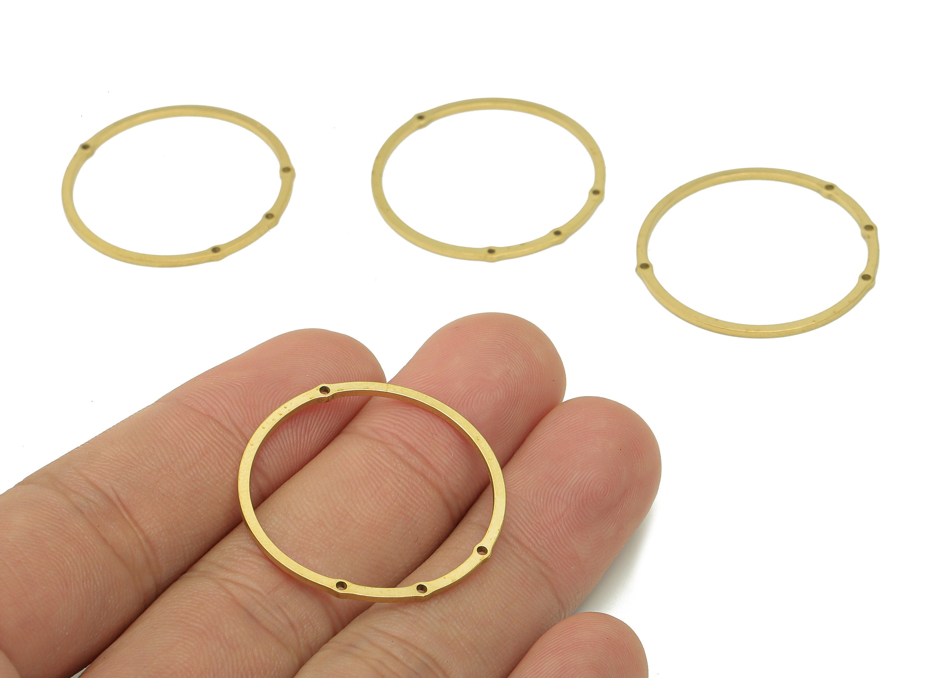 Brass Round Earring Hoop Connector - Raw Brass Circle Earring Charms - Pendant With 4 Holes - Connector Charm - 30.7x30.7x1mm - PPZ0201 - DOMEDBAZAAR