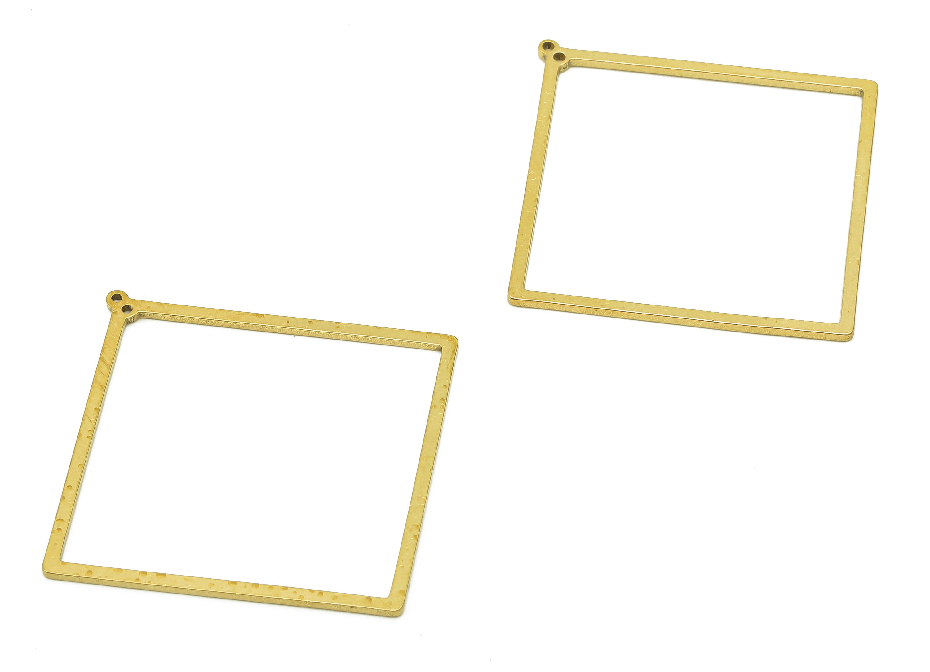 Brass Square Earring Connector - Raw Brass Rhombus Earring Charms - Pendant With 2 Holes - Connector Charm - 45.7x44.4x0.9mm - PPZ0205 - DOMEDBAZAAR