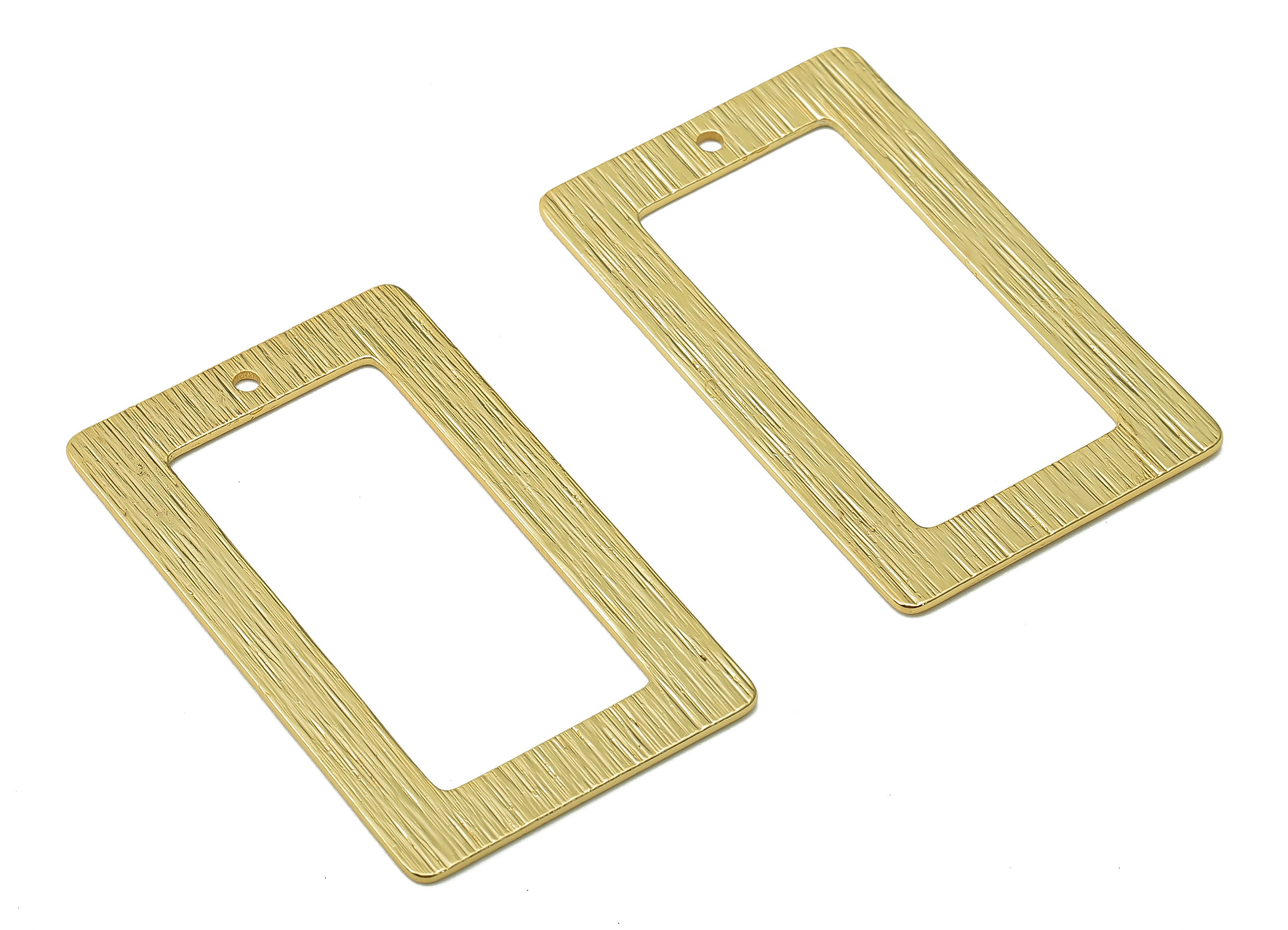 Brass Rectangle Earring Charm - Gold Textured Rectangle Earring - Charm For Necklace - 18K Real Gold Plating - 41.2x24.9x0.8mm - RGP5438 - DOMEDBAZAAR