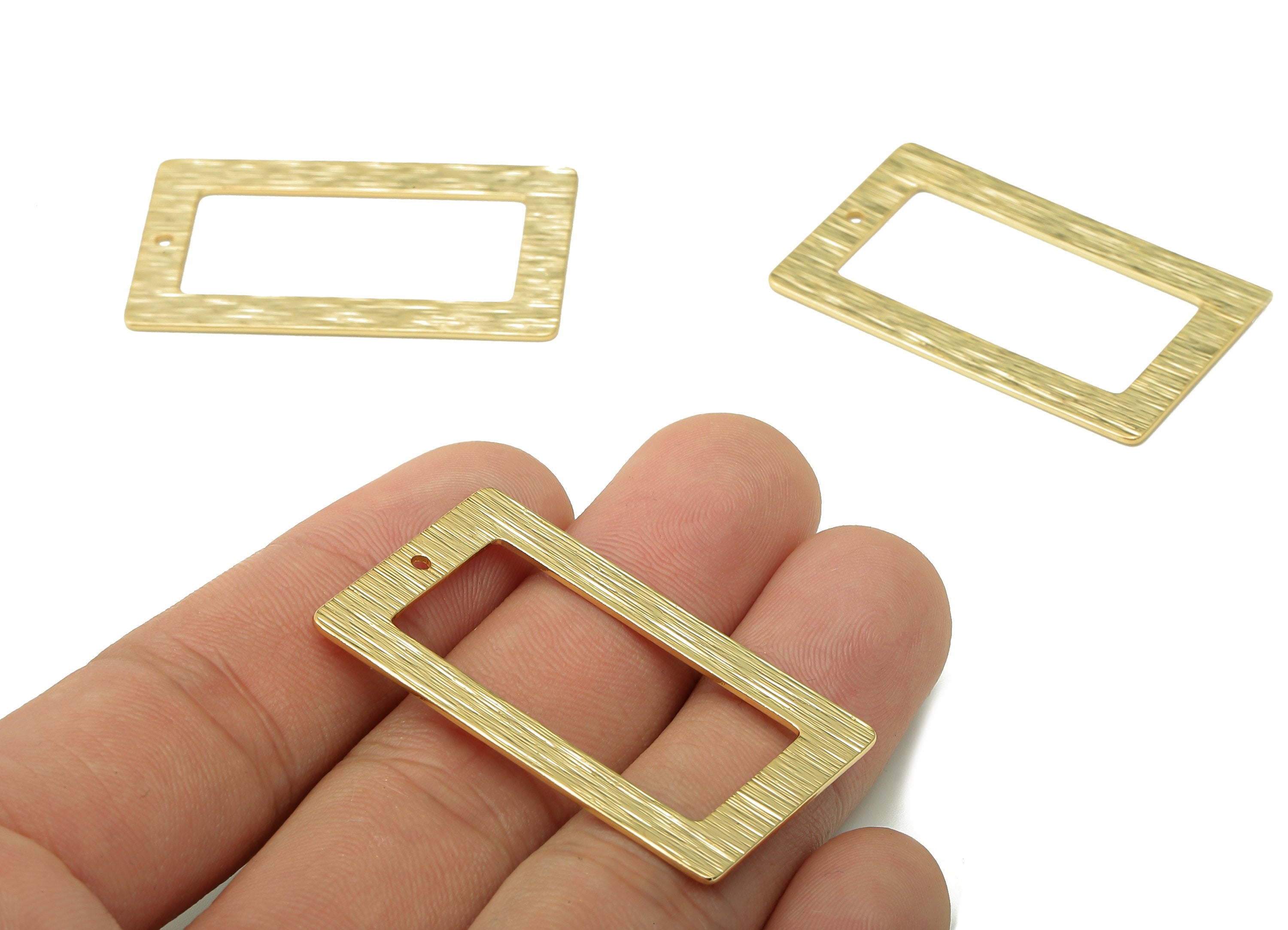 Brass Rectangle Earring Charm - Gold Textured Rectangle Earring - Charm For Necklace - 18K Real Gold Plating - 41.2x24.9x0.8mm - RGP5438 - DOMEDBAZAAR