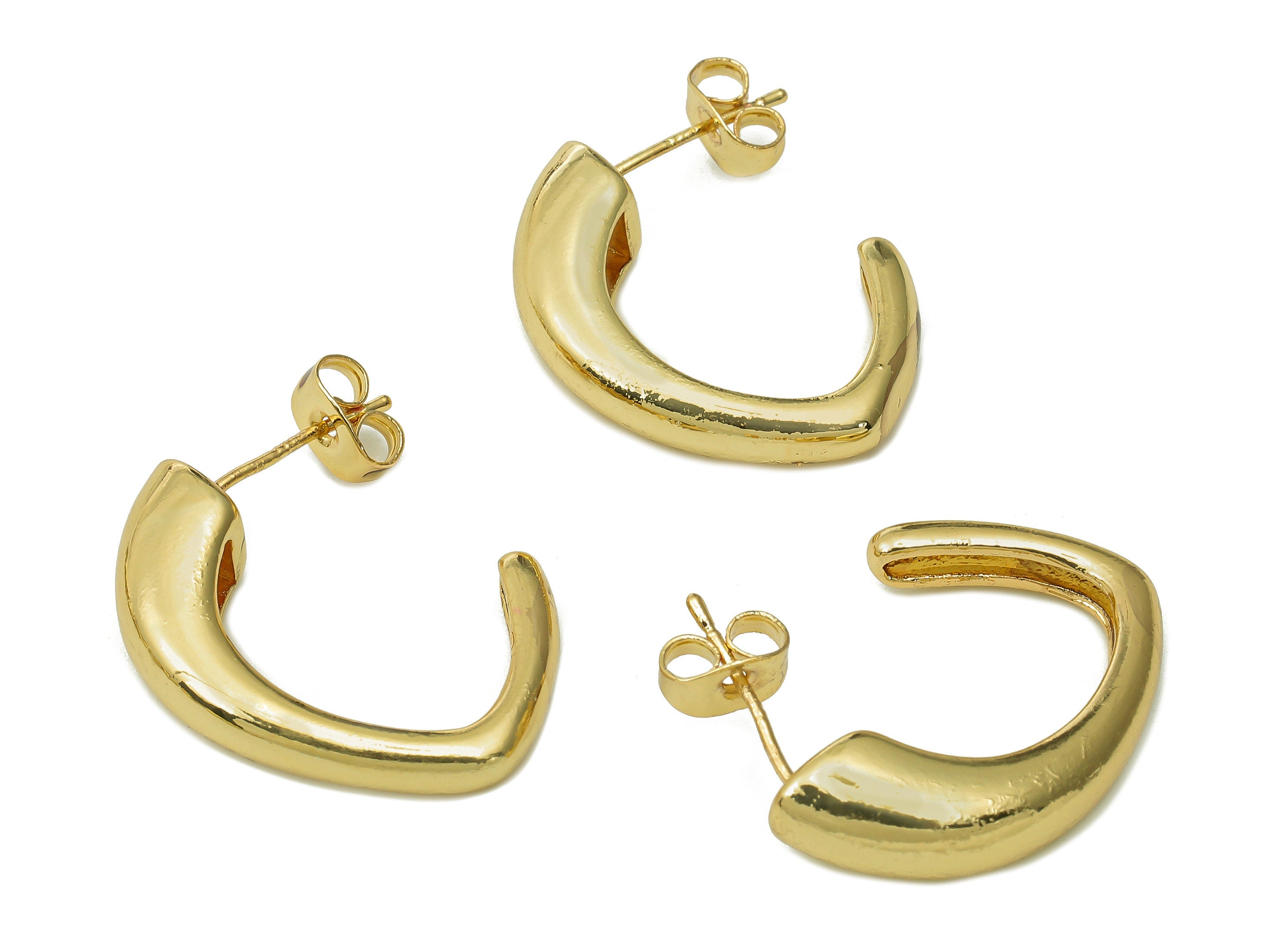 Brass C Open Hoop Earring Post - Thick Hoop Stud Earring - 925 Silver Stud - 18K Real Gold Plating - 25.8x21.22x5.5mm - RGP5434 - DOMEDBAZAAR
