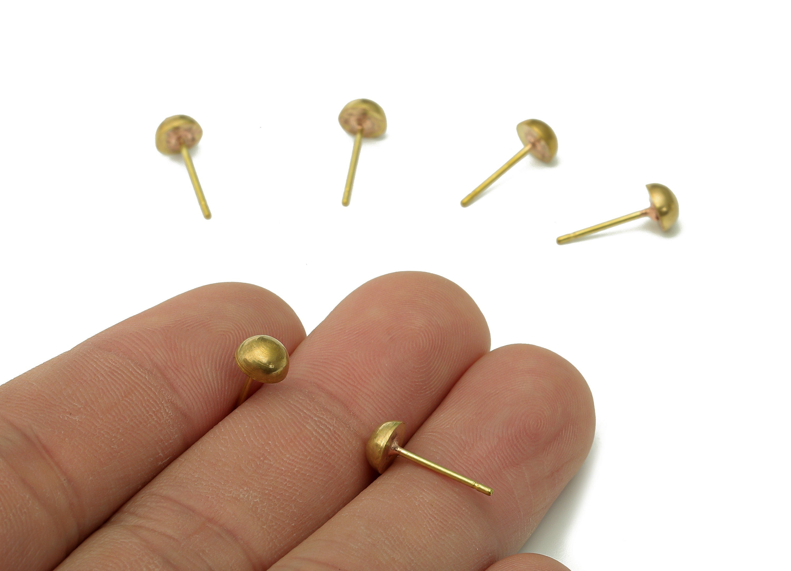 Brass Half Ball Earrings Stud - Raw Brass Mini Round Earring Post - Simicircle Stud Earring - Brass Stud - 5.9x5.9x3.3mm - PP8046 - DOMEDBAZAAR