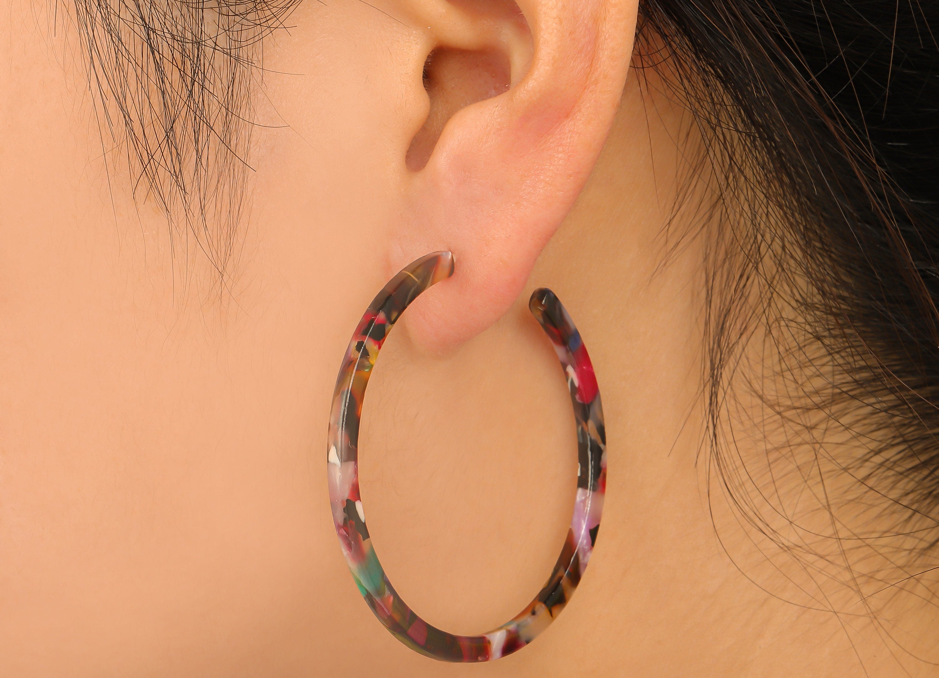 Open Hoop Earrings Stud - 2 inch Hoop Earring - Mix Acetate Round Earring Post - Open Circle - Color Code: A60 - 50x50x2.8mm - AC1172K - DOMEDBAZAAR