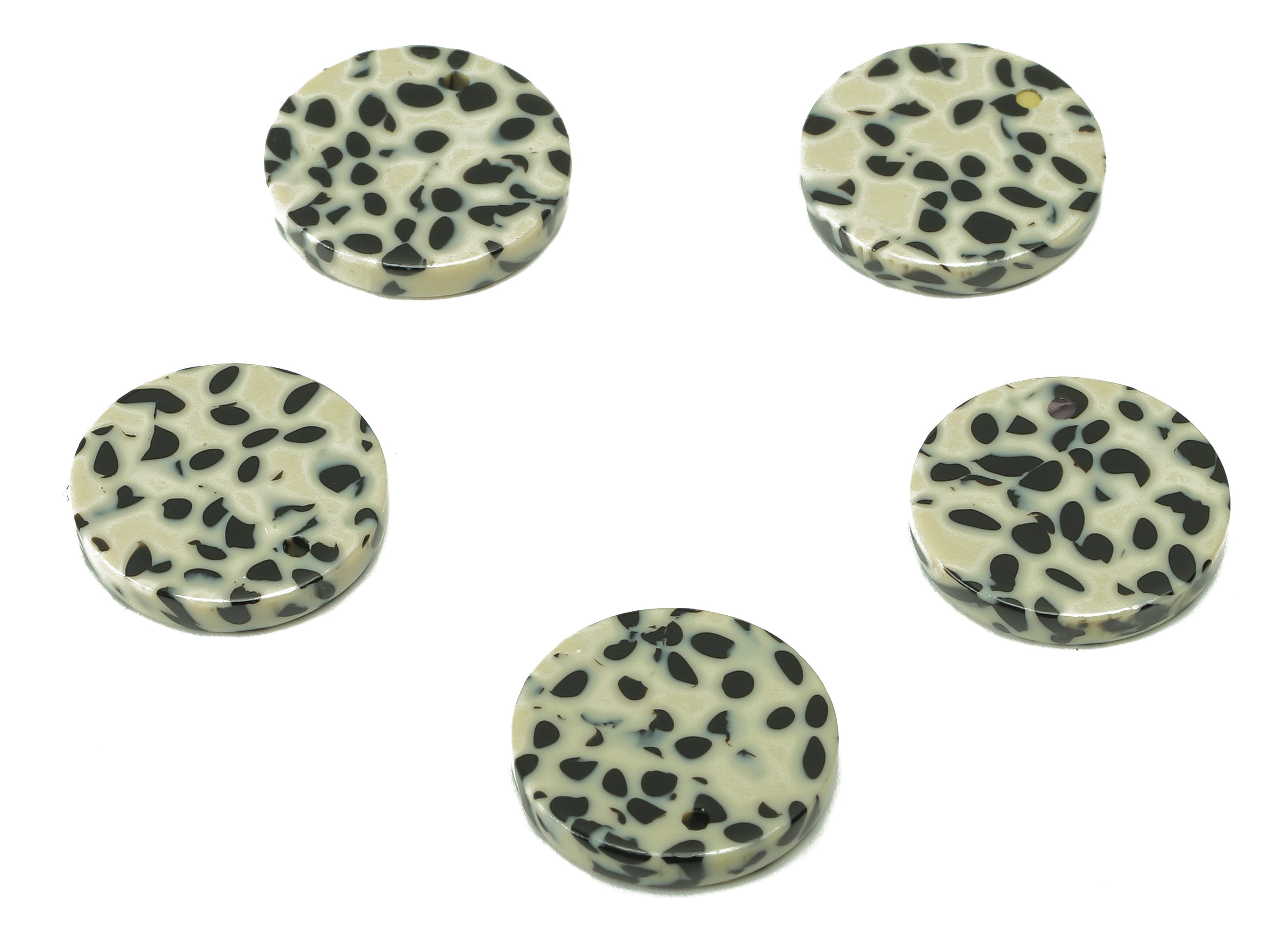 Acetate Acid Coin Earring Charm - Round Black Spots Earring - Circle Pendant With Hole - Color Code: A785 - 15.07x15.06x2.48mm - AC1064-A785 - DOMEDBAZAAR