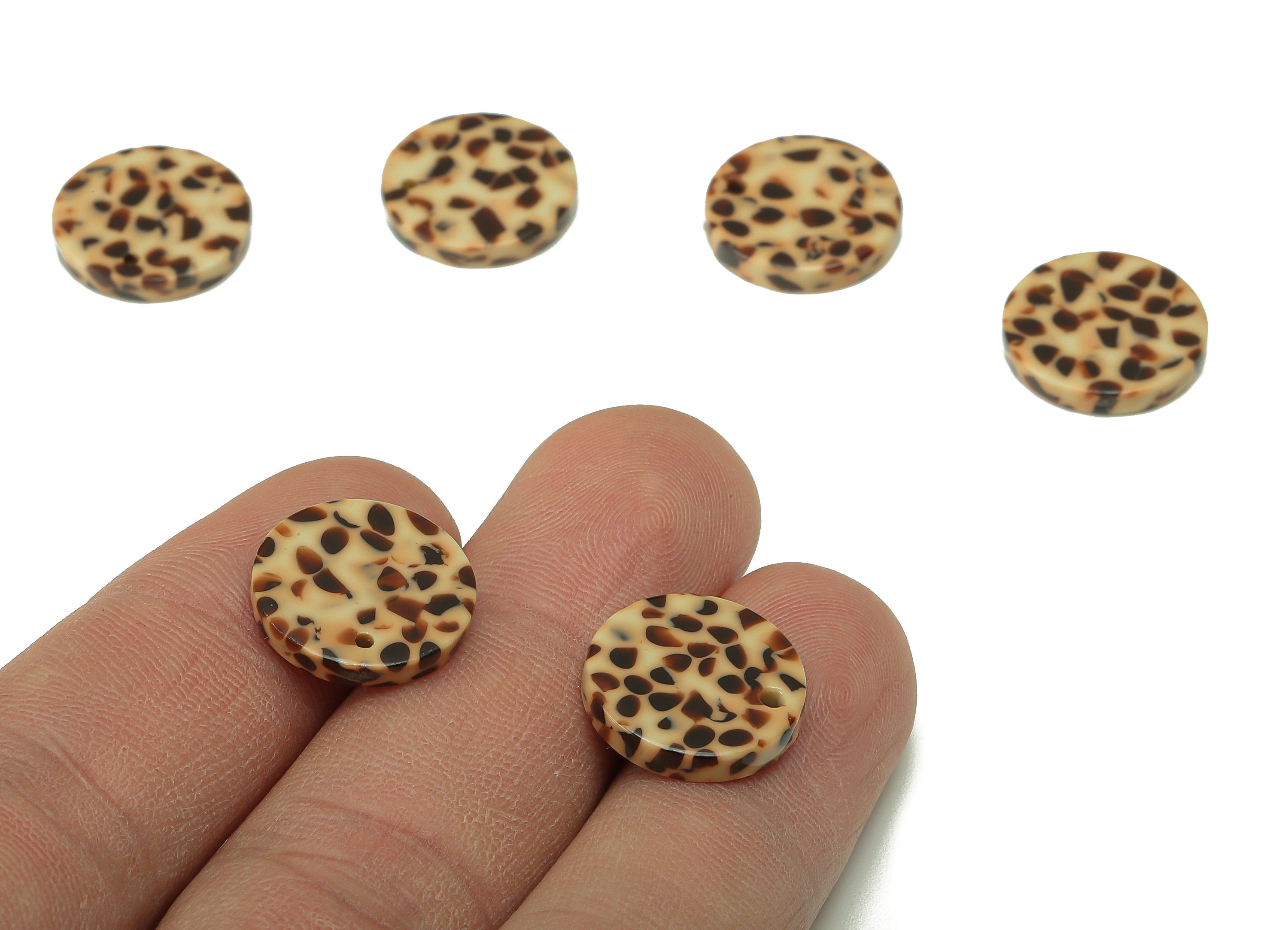 Acetate Acid Coin Earring Charm - Round Brown Spots Earring - Circle Pendant With Hole - Color Code: A789 - 15.13x15.11x2.67mm - AC1064-A789 - DOMEDBAZAAR