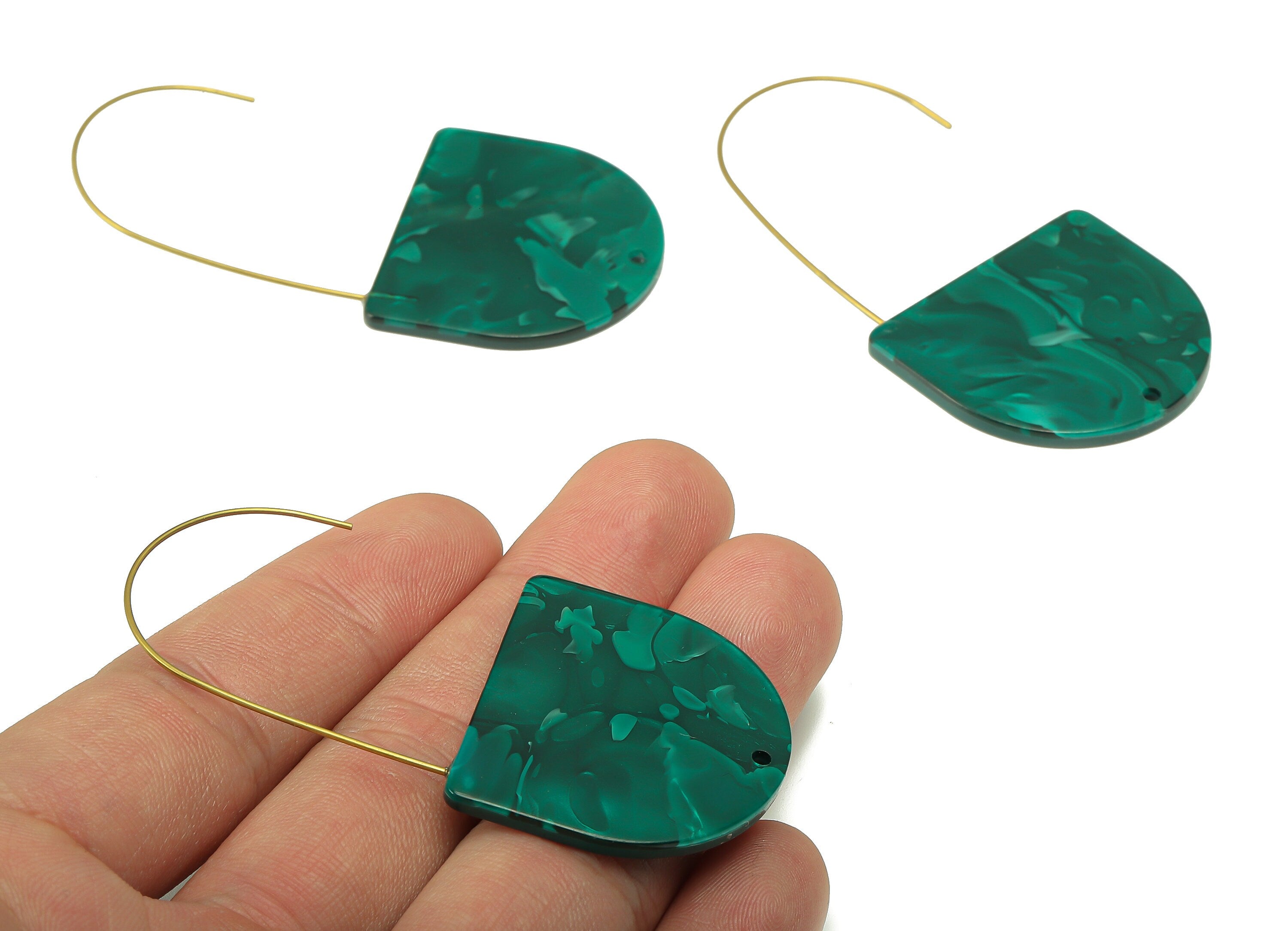 Acrylic Domed Ear Wire Hook - Green D Earring With Hole - Brass Earring Wire Connector - Color Code: A624 - 48.4x33.9x2.5mm - AC2581-A624 - DOMEDBAZAAR