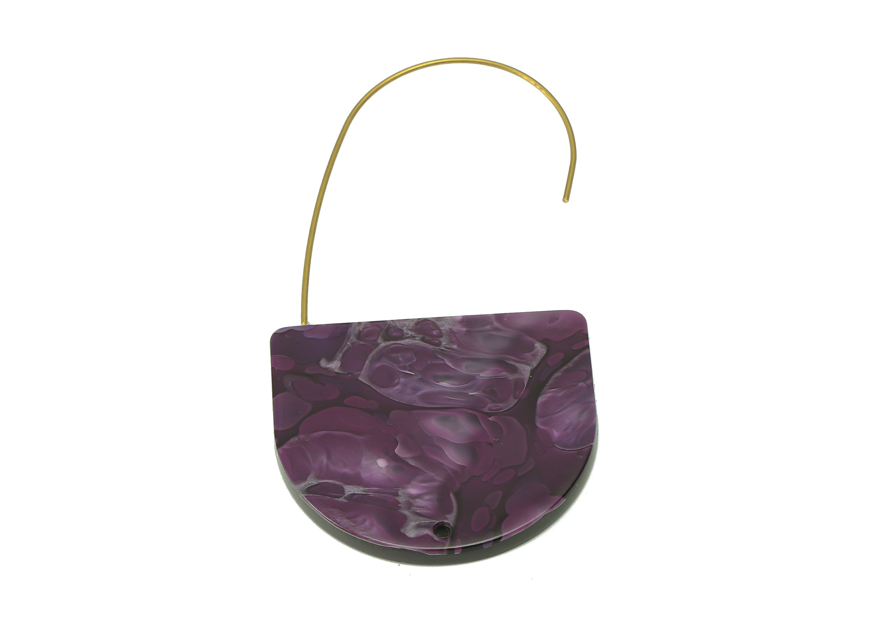 Acrylic Domed Ear Wire Hook - Purple D Earring With Hole - Brass Earring Wire Connector - Color Code: A711 - 34.04x2.62x2.97mm - AC2581-A711 - DOMEDBAZAAR