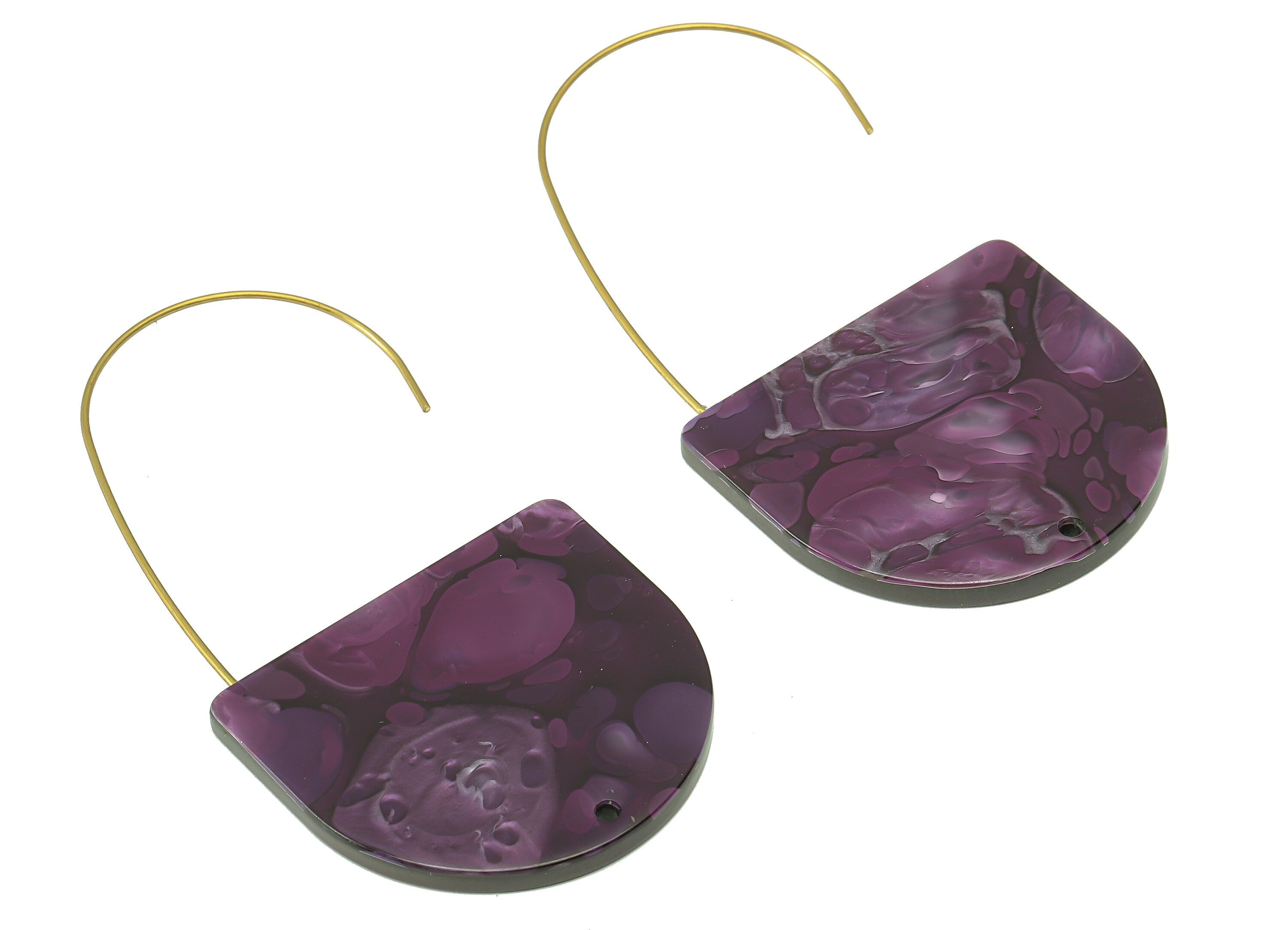 Acrylic Domed Ear Wire Hook - Purple D Earring With Hole - Brass Earring Wire Connector - Color Code: A711 - 34.04x2.62x2.97mm - AC2581-A711 - DOMEDBAZAAR