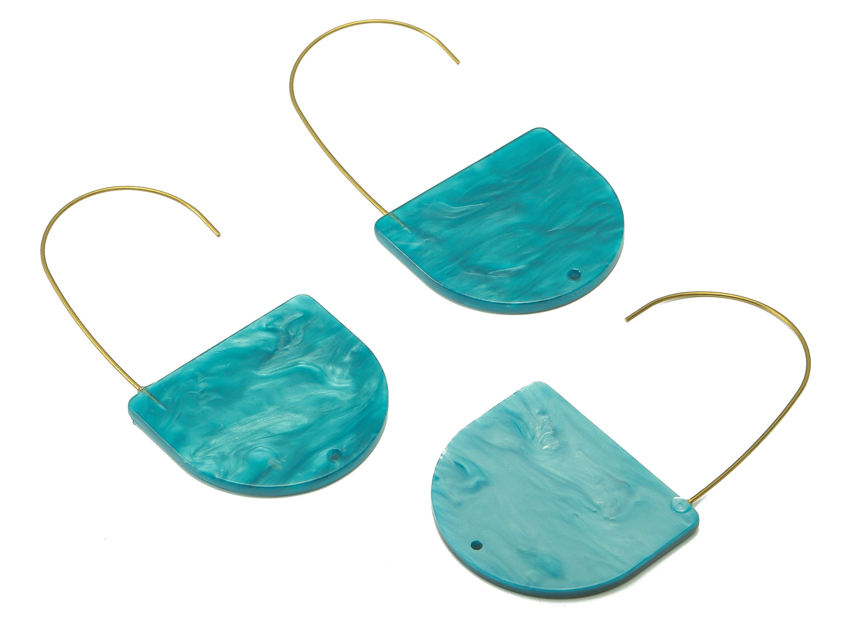 Acrylic Domed Ear Wire Hook - Blue D Earring With Hole - Brass Earring Wire Connector - Color Code: A794 - 48.38x34.02x2.39mm - AC2581-A794 - DOMEDBAZAAR