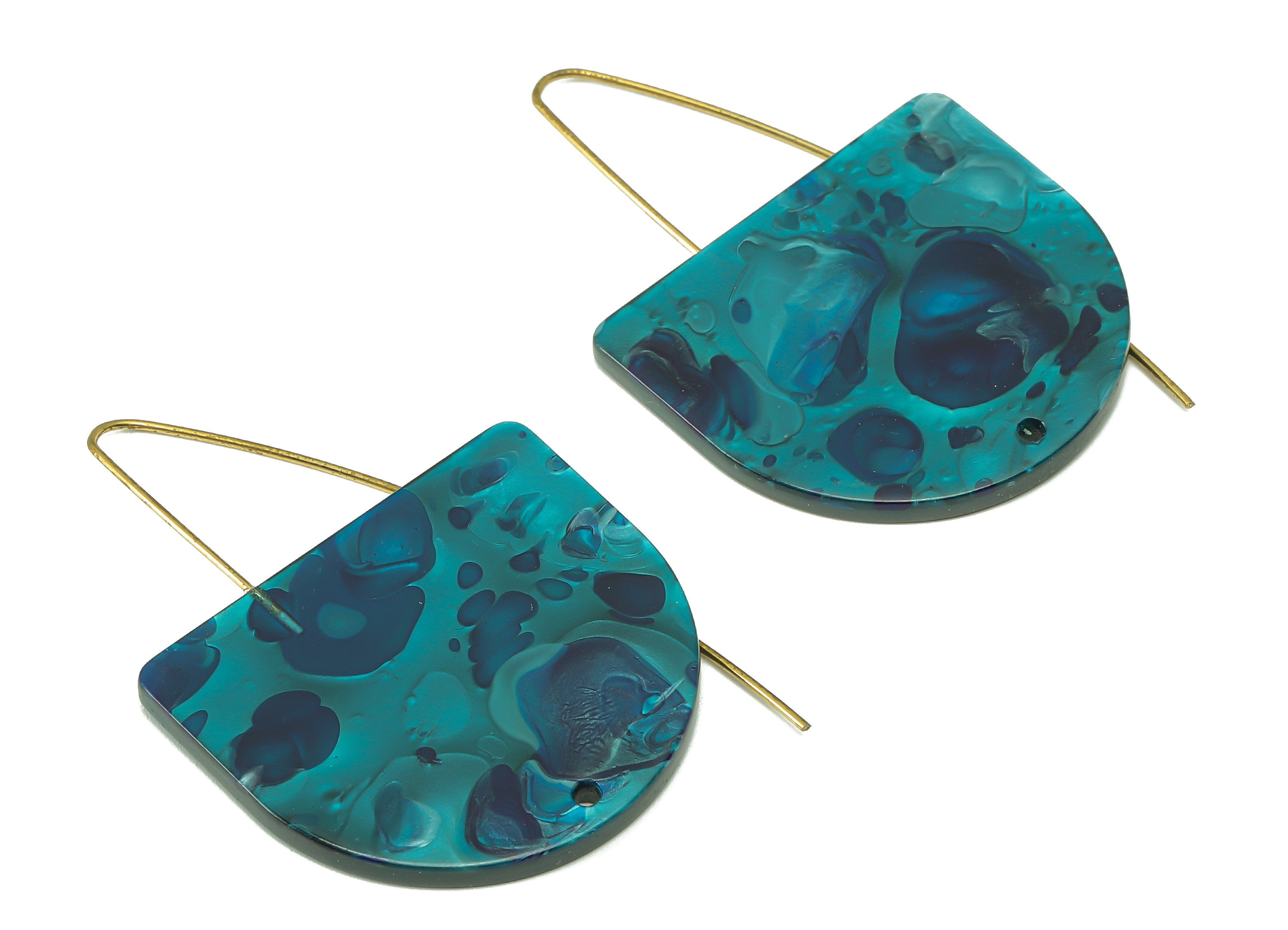 Domed Ear Wire Hook - Acrylic Dark Blue D Earring With Hole - Brass Earring Wire Connector - Color Code: A631 - 66x33.95x2.1mm - AC2582-A631 - DOMEDBAZAAR