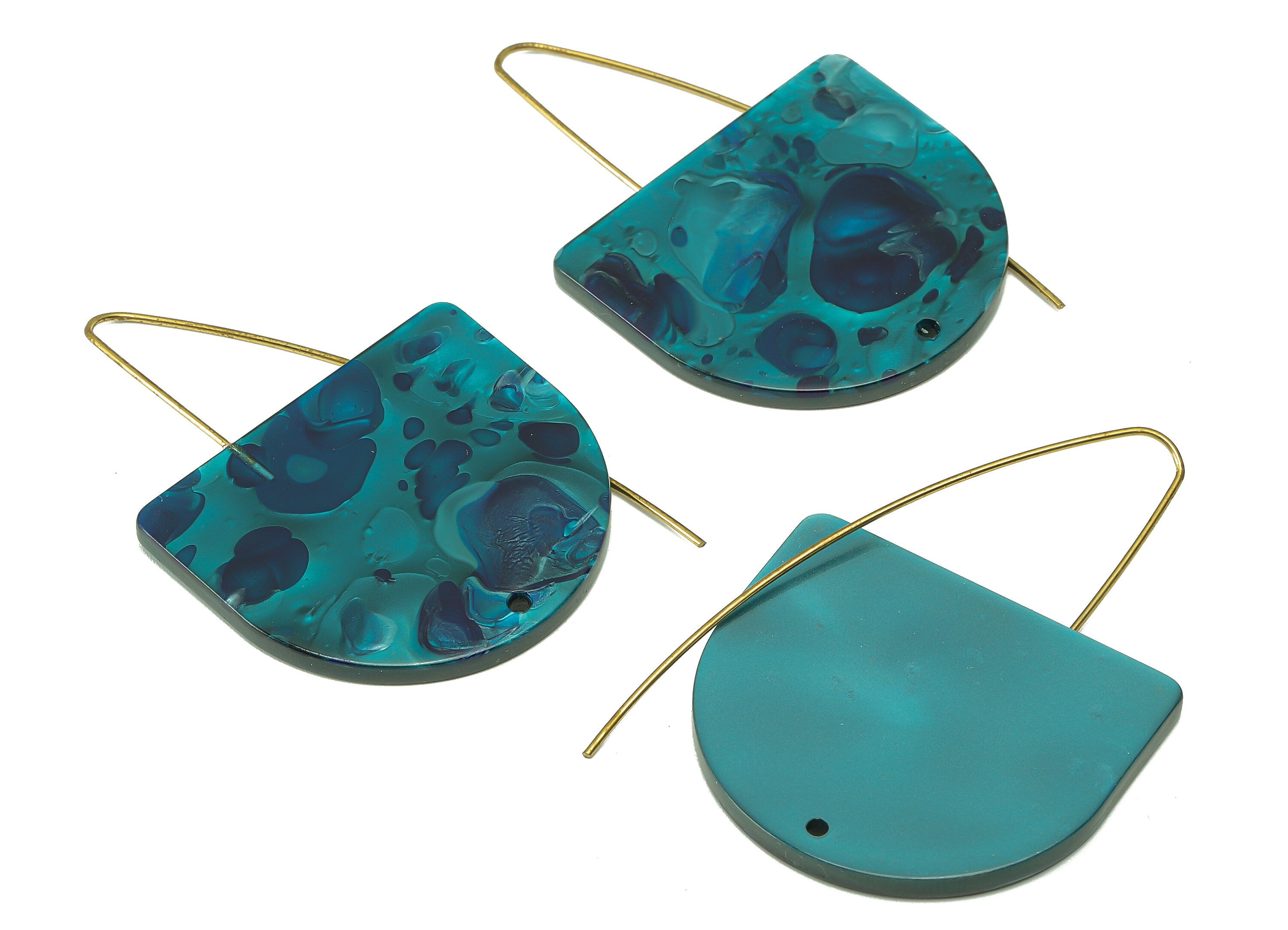 Domed Ear Wire Hook - Acrylic Dark Blue D Earring With Hole - Brass Earring Wire Connector - Color Code: A631 - 66x33.95x2.1mm - AC2582-A631 - DOMEDBAZAAR