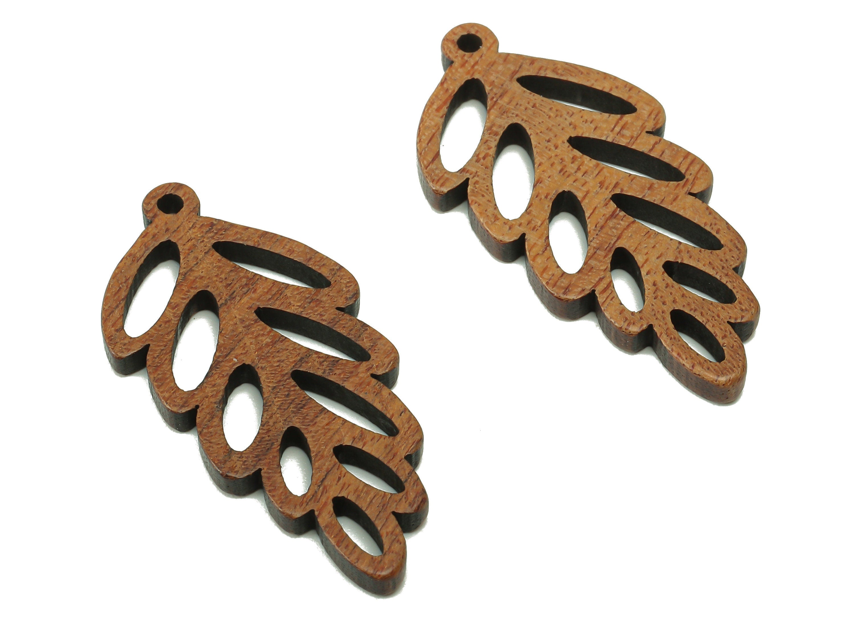 Mahogany Wood Leaf Earring Charm - Coffee Color Leaves Earring - Hollow Pendant With Loop - Charm For Necklace - 34.8x16.7x2.5mm - BB1306 - DOMEDBAZAAR
