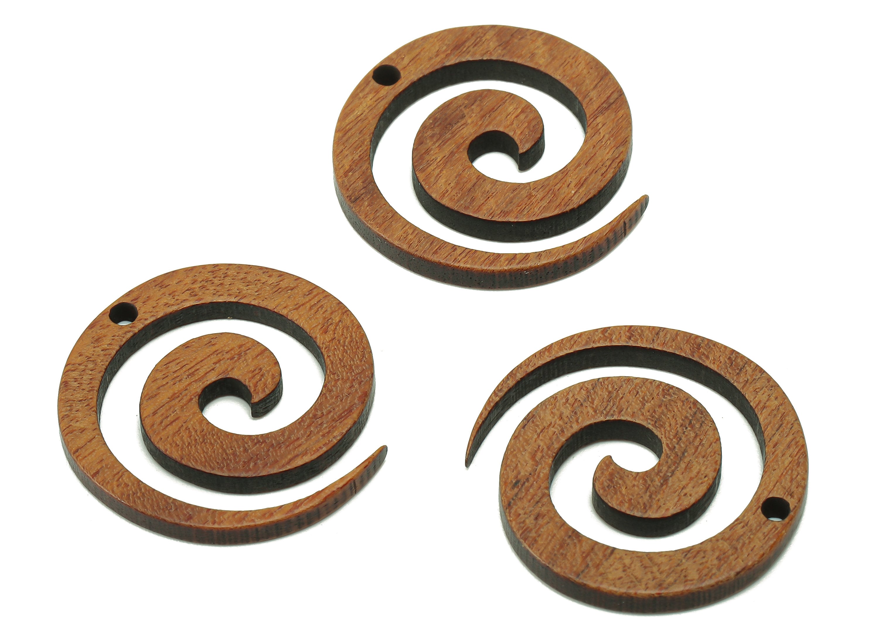 Mahogany Wood Spiral Charm - Coffee Color Circular Earring - Swirl Hollow Pendant With Hole - For Necklace - 25.1x24.9x2.3mm - BB1304 - DOMEDBAZAAR