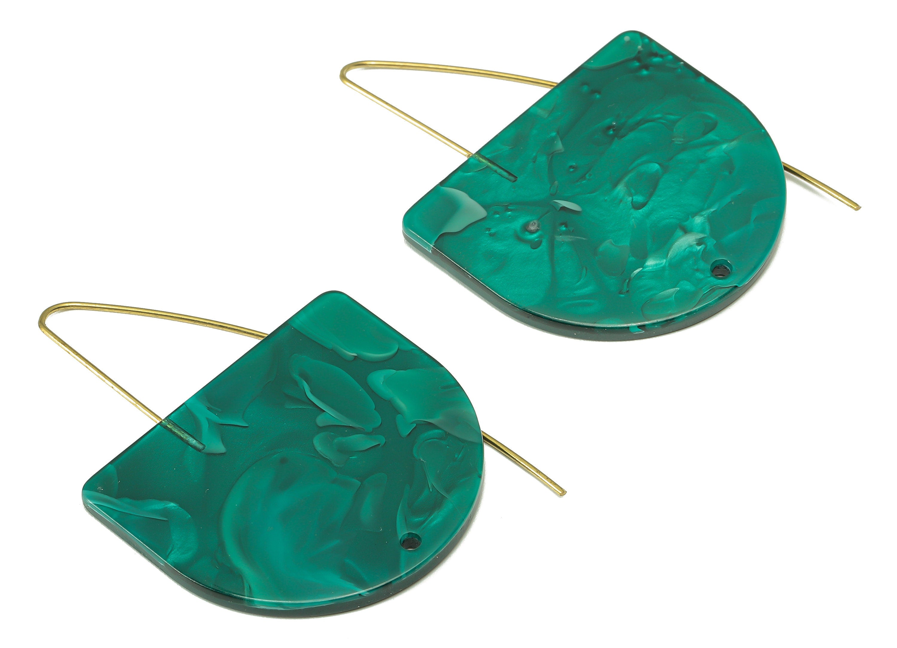 Domed Ear Wire Hook - Acrylic Green D Earring With Hole - Brass Earring Wire Connector - Color Code: A624 - 65.4x34x2.6mm - AC2582-A624 - DOMEDBAZAAR