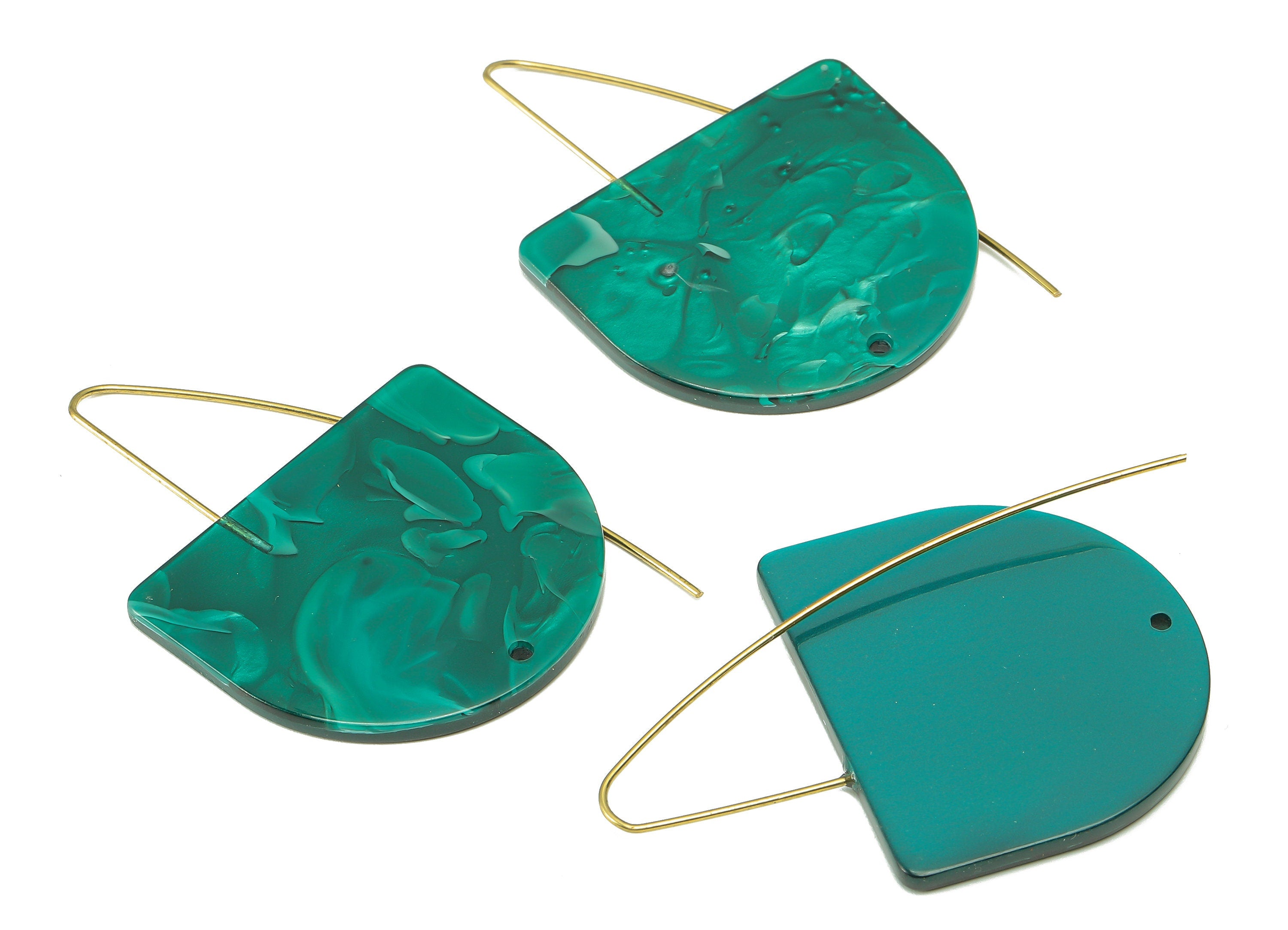 Domed Ear Wire Hook - Acrylic Green D Earring With Hole - Brass Earring Wire Connector - Color Code: A624 - 65.4x34x2.6mm - AC2582-A624 - DOMEDBAZAAR