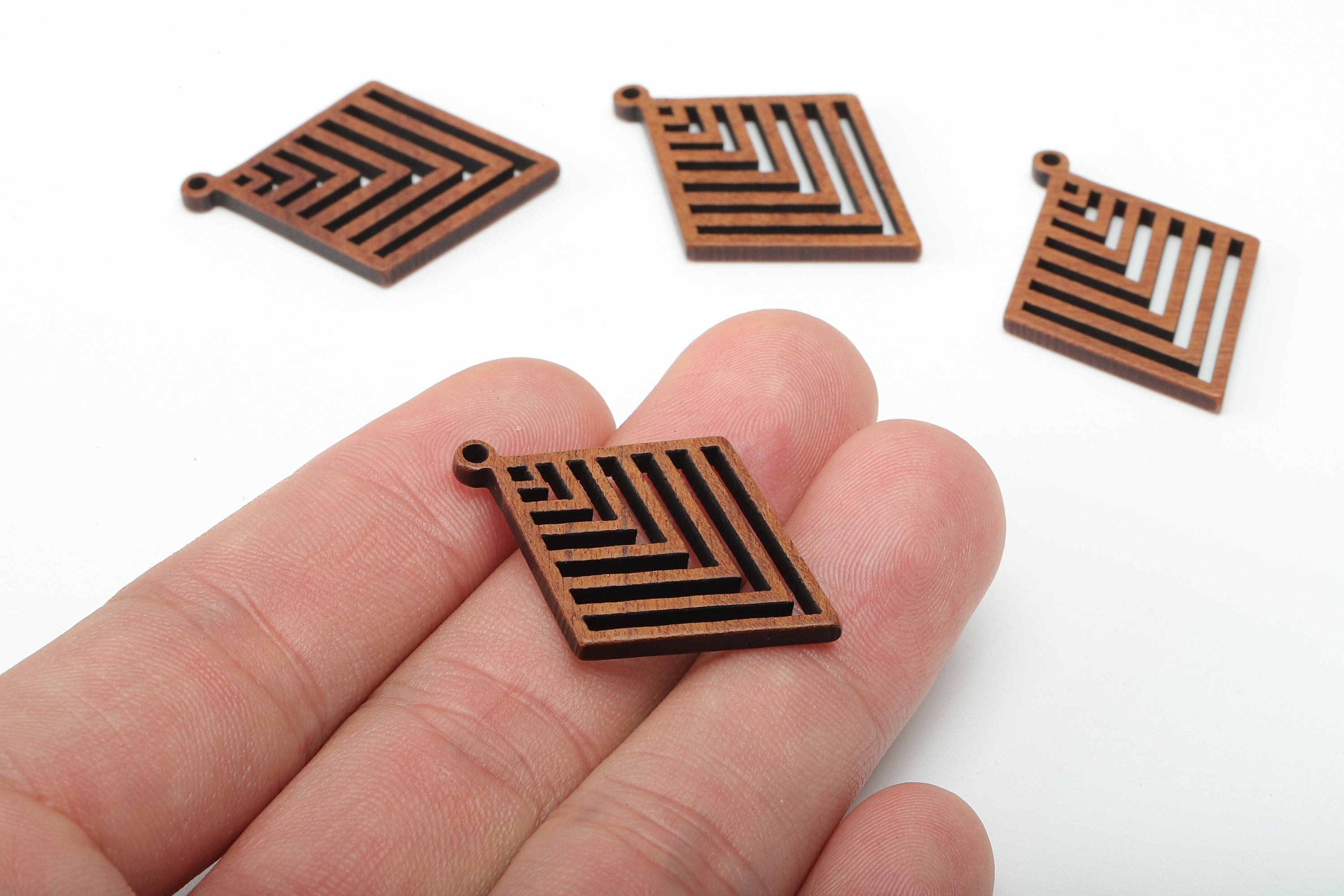Mahogany Wood Diamond Earring Charm - Coffee Color Rhombus Earring - Hollow Pendant With Loop - Charm For Necklace - 34x25.2x2.4mm - BB1307 - DOMEDBAZAAR