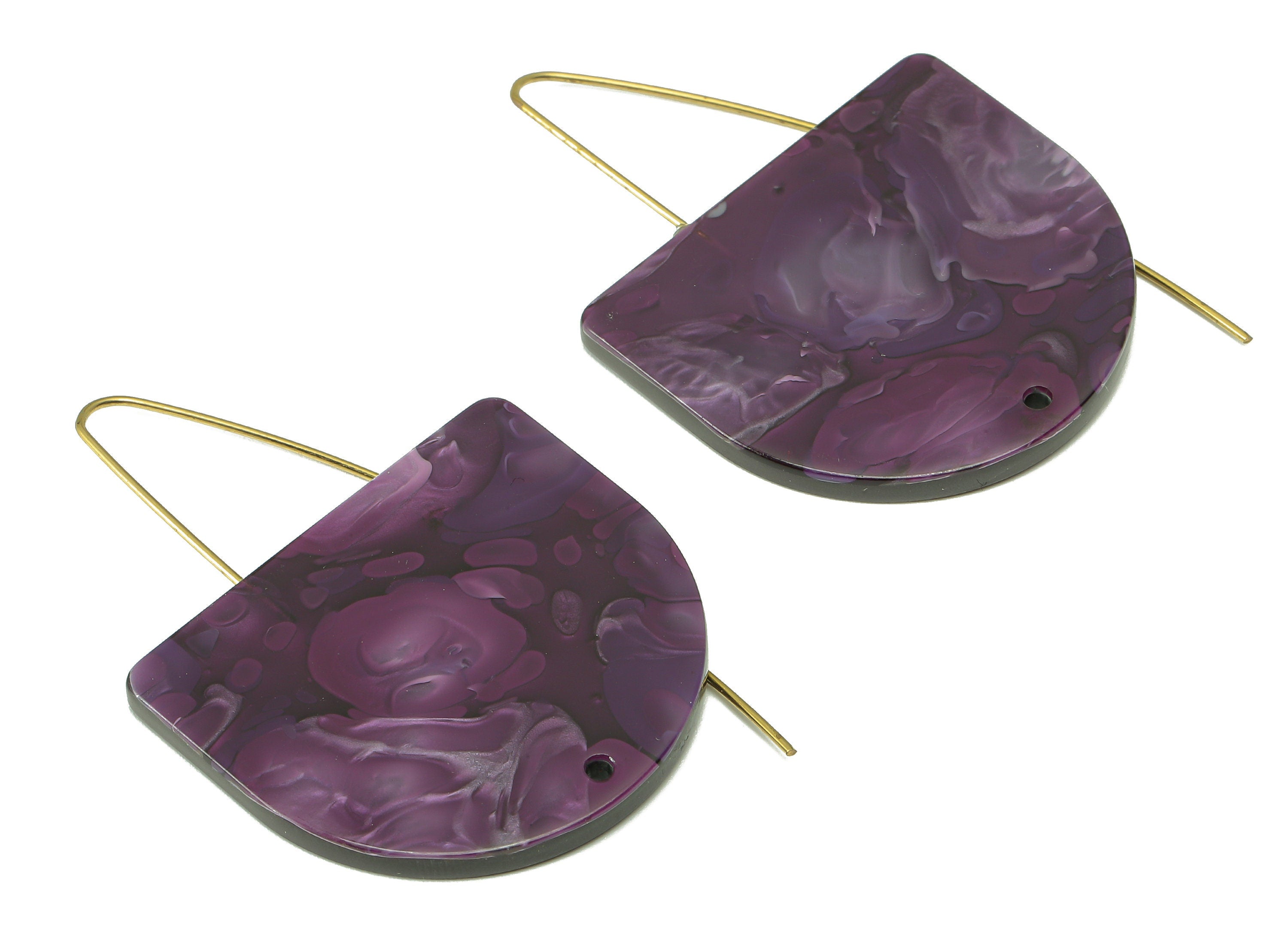 Acrylic Domed Ear Wire Hook - Purple D Earring With Hole - Brass Earring Wire Connector - Color Code: A711 - 64.88x34.1x2.46mm - AC2582-A711 - DOMEDBAZAAR