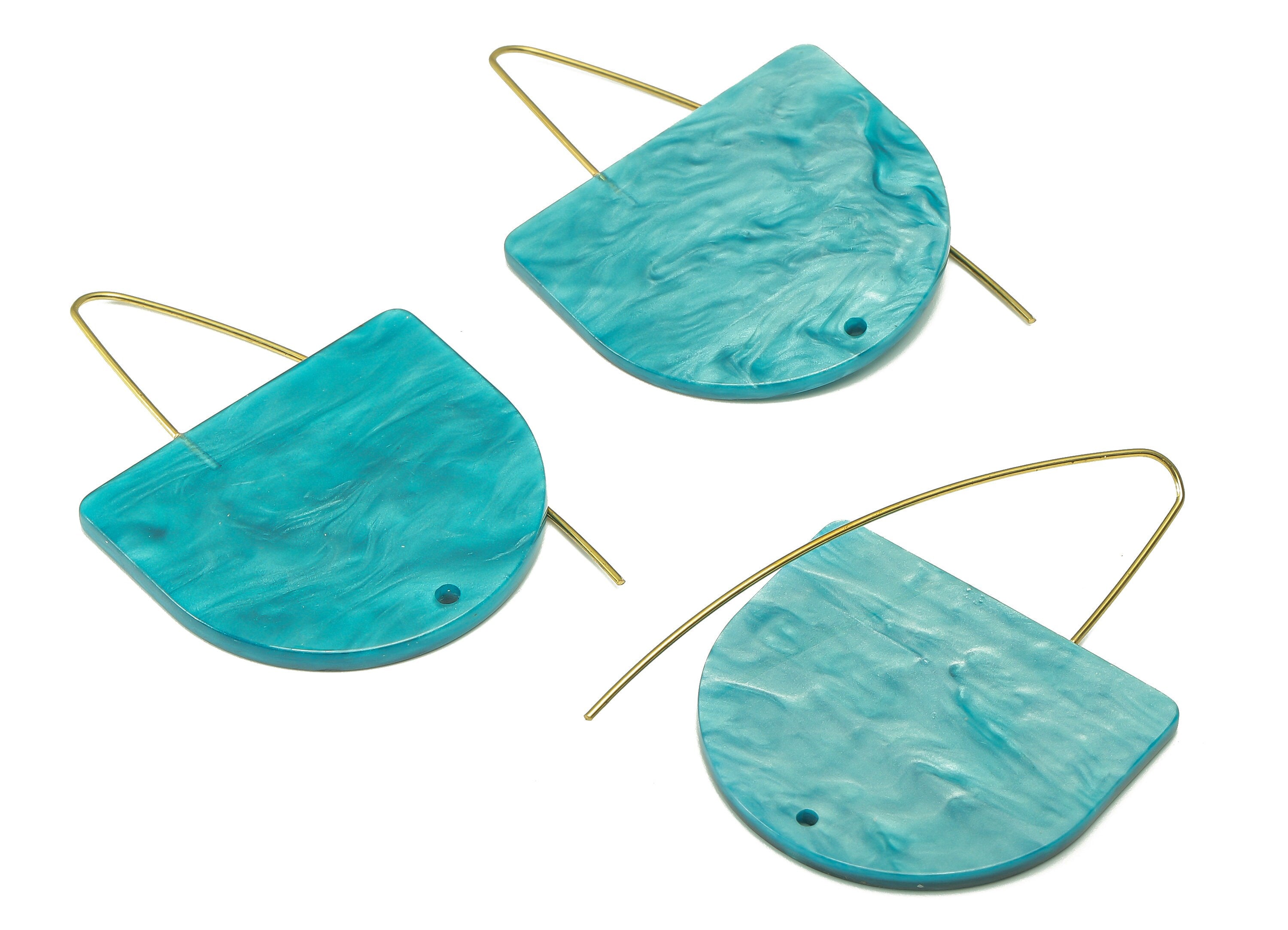 Acrylic Domed Ear Wire Hook - Blue D Earring With Hole - Brass Earring Wire Connector - Color Code: A794 - 64.54x34.00x2.07mm - AC2582-A794 - DOMEDBAZAAR