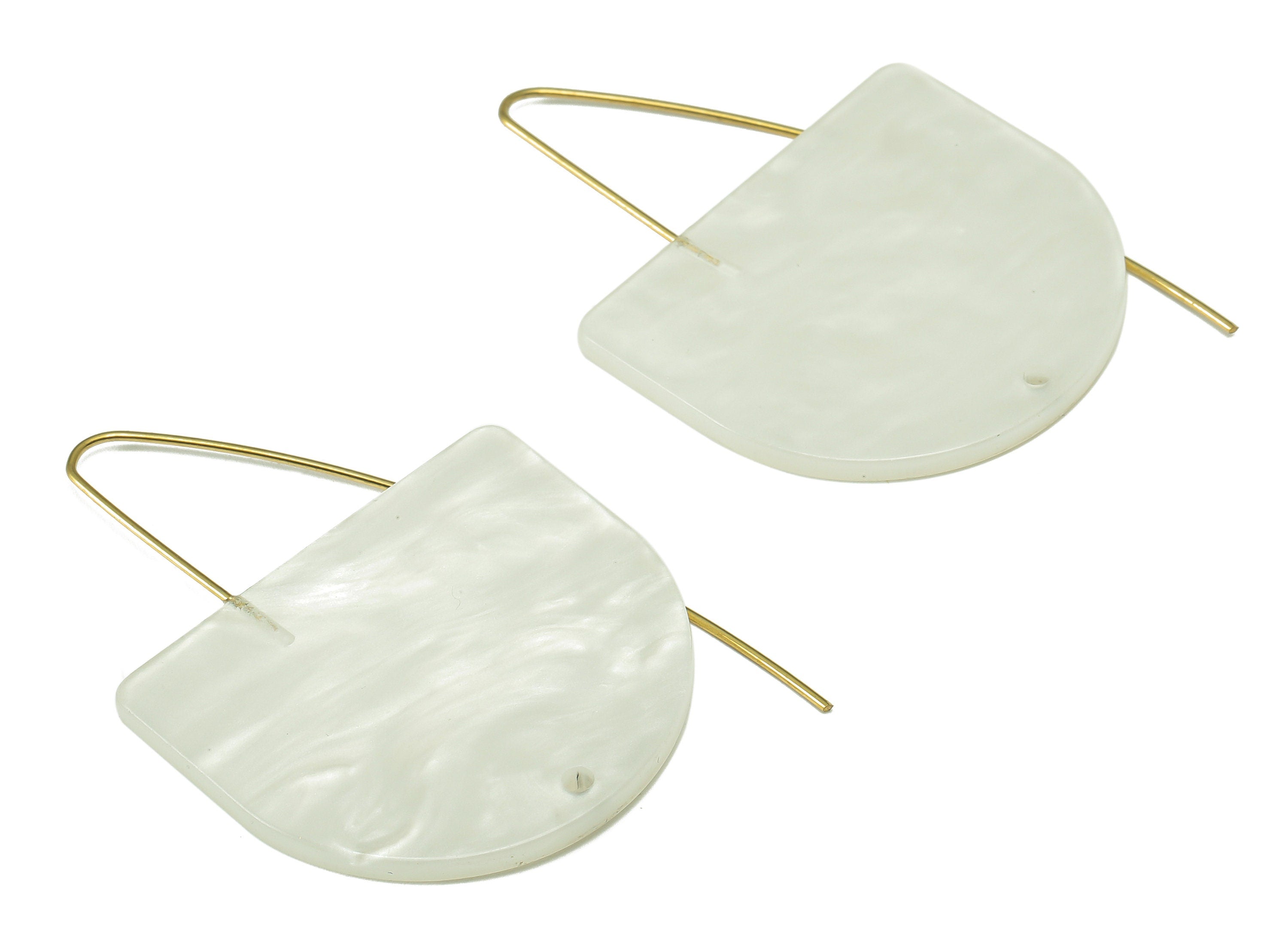 Acrylic Domed Ear Wire Hook - Ivory D Earring With Hole - Brass Earring Wire Connector - Color Code: A795 - 66.16x34.10x2.41mm - AC2582-A795 - DOMEDBAZAAR