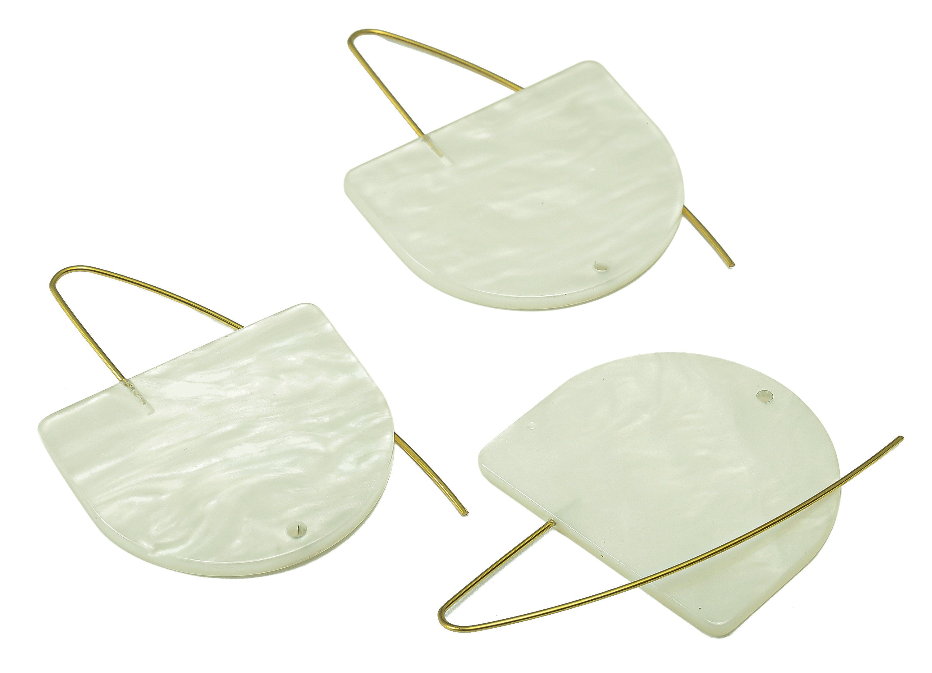 Acrylic Domed Ear Wire Hook - Ivory D Earring With Hole - Brass Earring Wire Connector - Color Code: A795 - 66.16x34.10x2.41mm - AC2582-A795 - DOMEDBAZAAR