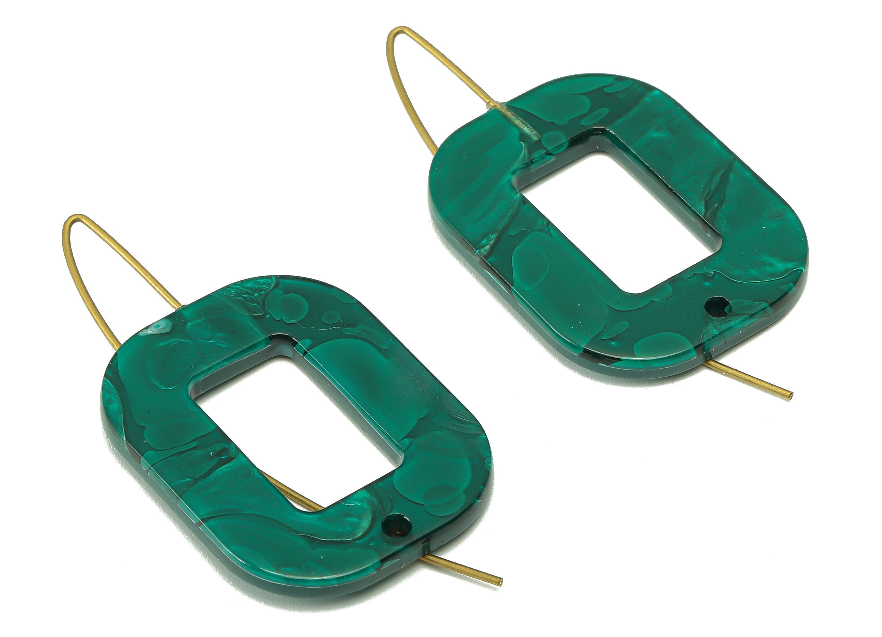Acrylic Oval Rectangle Ear Wire Hook - Hollow Earring With Hole - Brass Earring Wire Connector - Color Code: A624 - 45x26x3mm - AC2583-A624 - DOMEDBAZAAR