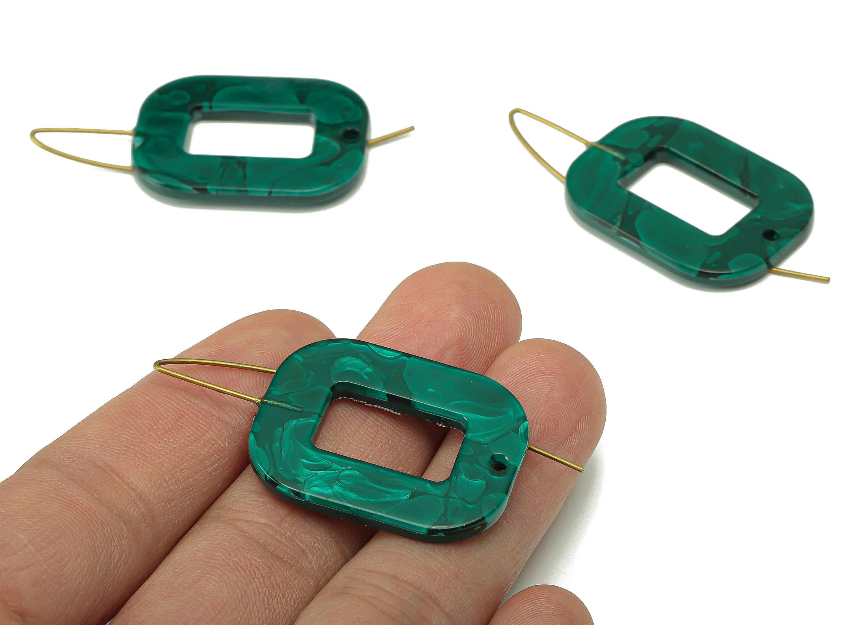 Acrylic Oval Rectangle Ear Wire Hook - Hollow Earring With Hole - Brass Earring Wire Connector - Color Code: A624 - 45x26x3mm - AC2583-A624 - DOMEDBAZAAR