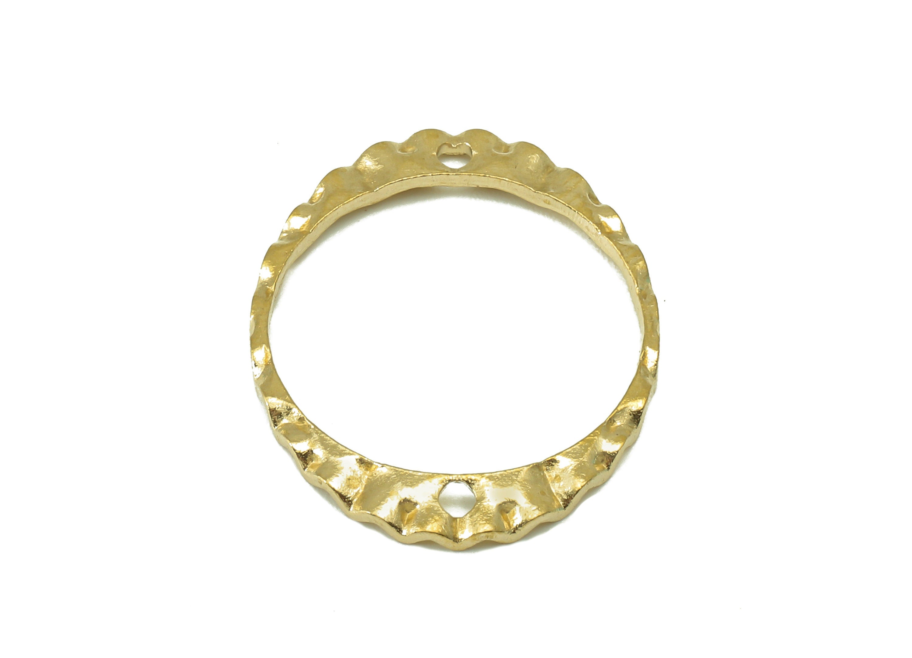 Brass Textured Round Earrings Connector - Raw Brass Circle Earring - Pendant With 2 Holes - Earring Charms - 24x19.5x1.5mm - PP8244 - DOMEDBAZAAR