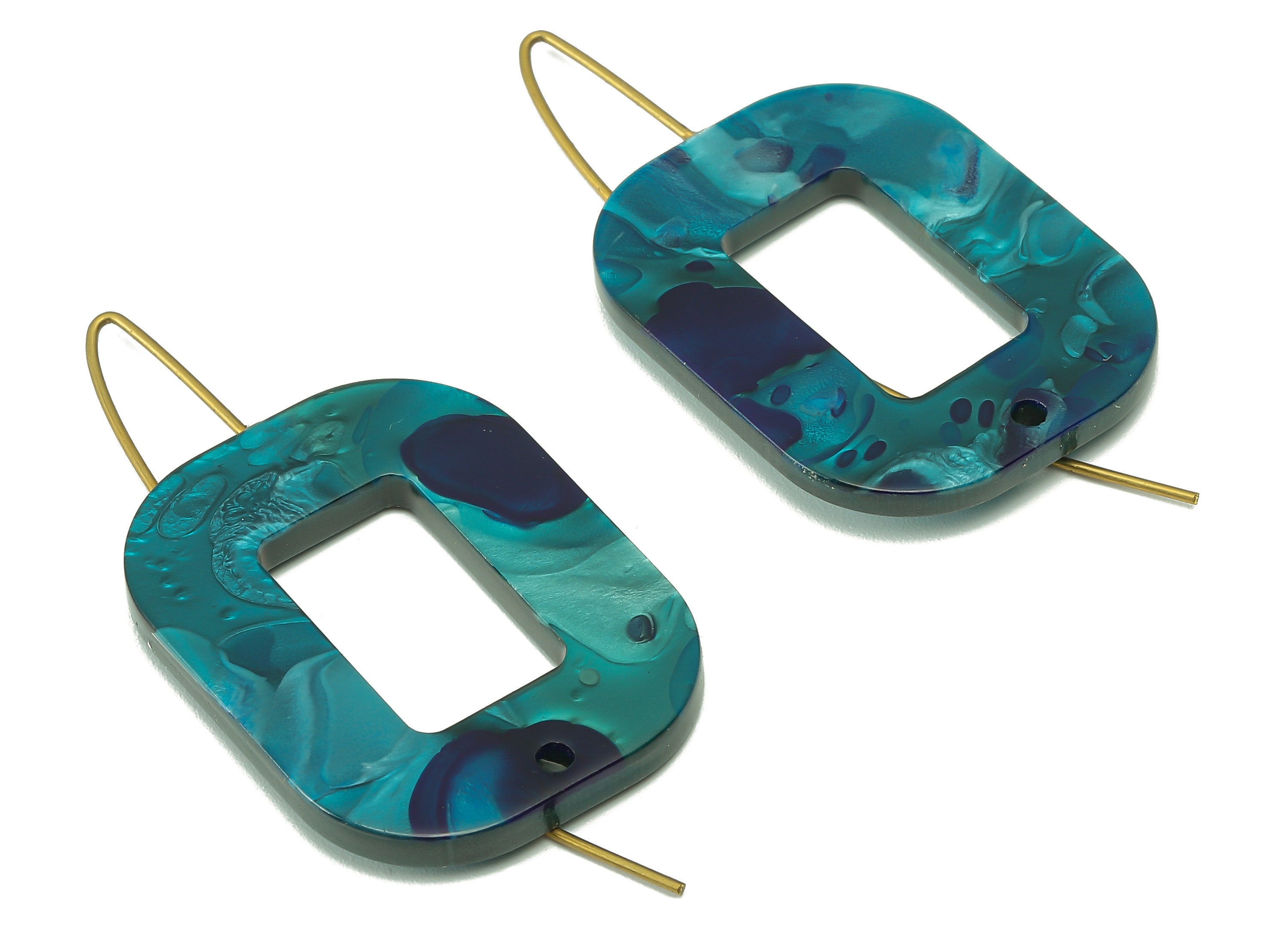 Acrylic Oval Rectangle Ear Wire Hook - Hollow Earring With Hole - Brass Earring Wire Connector - Color Code: A631 - 46x26x3mm - AC2583-A631 - DOMEDBAZAAR