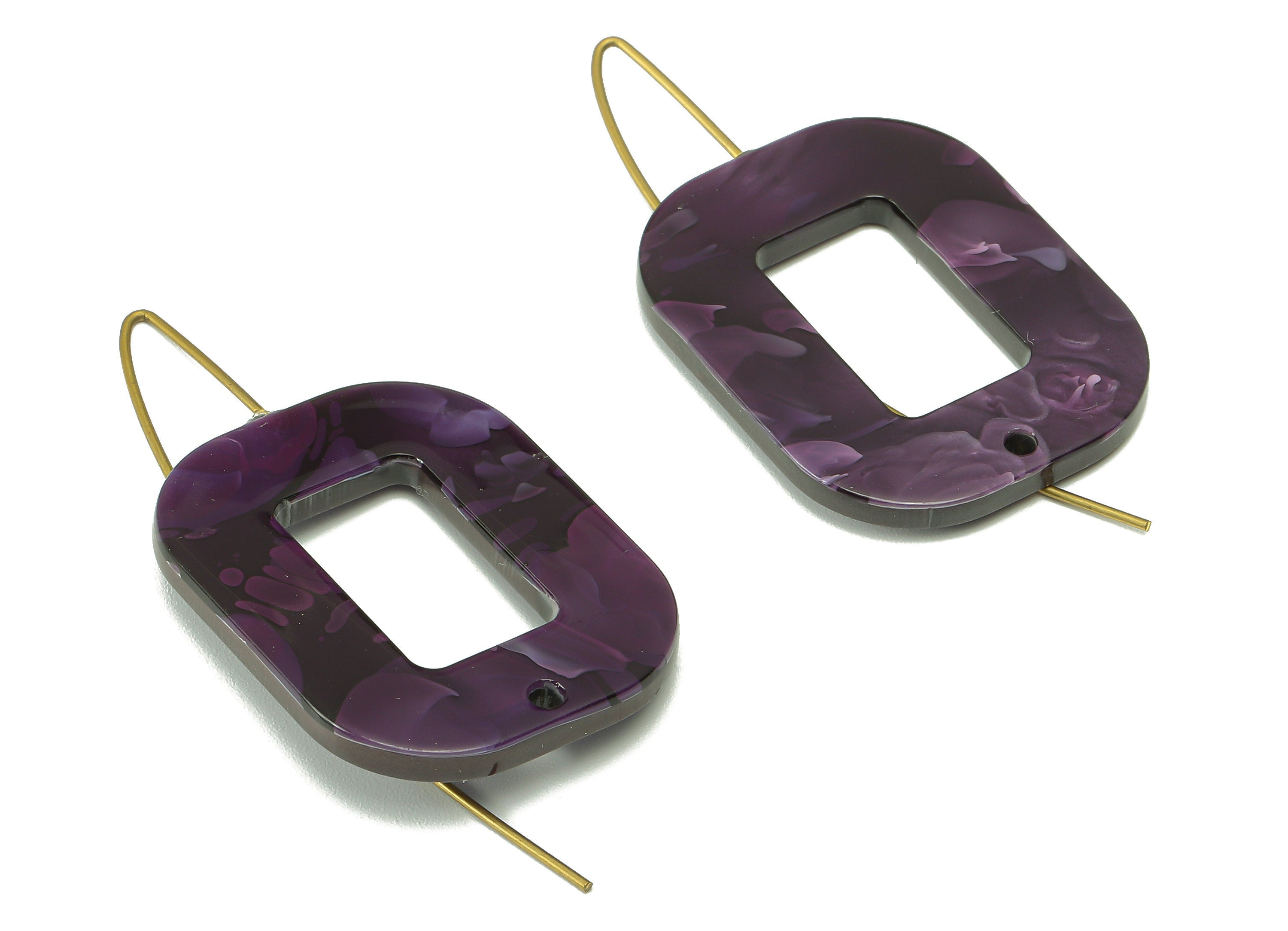 Acrylic Oval Rectangle Ear Wire Hook - Hollow Earring With Hole - Brass Earring Wire Connector - Color Code: A711 - 46x26x3mm - AC2583-A711 - DOMEDBAZAAR