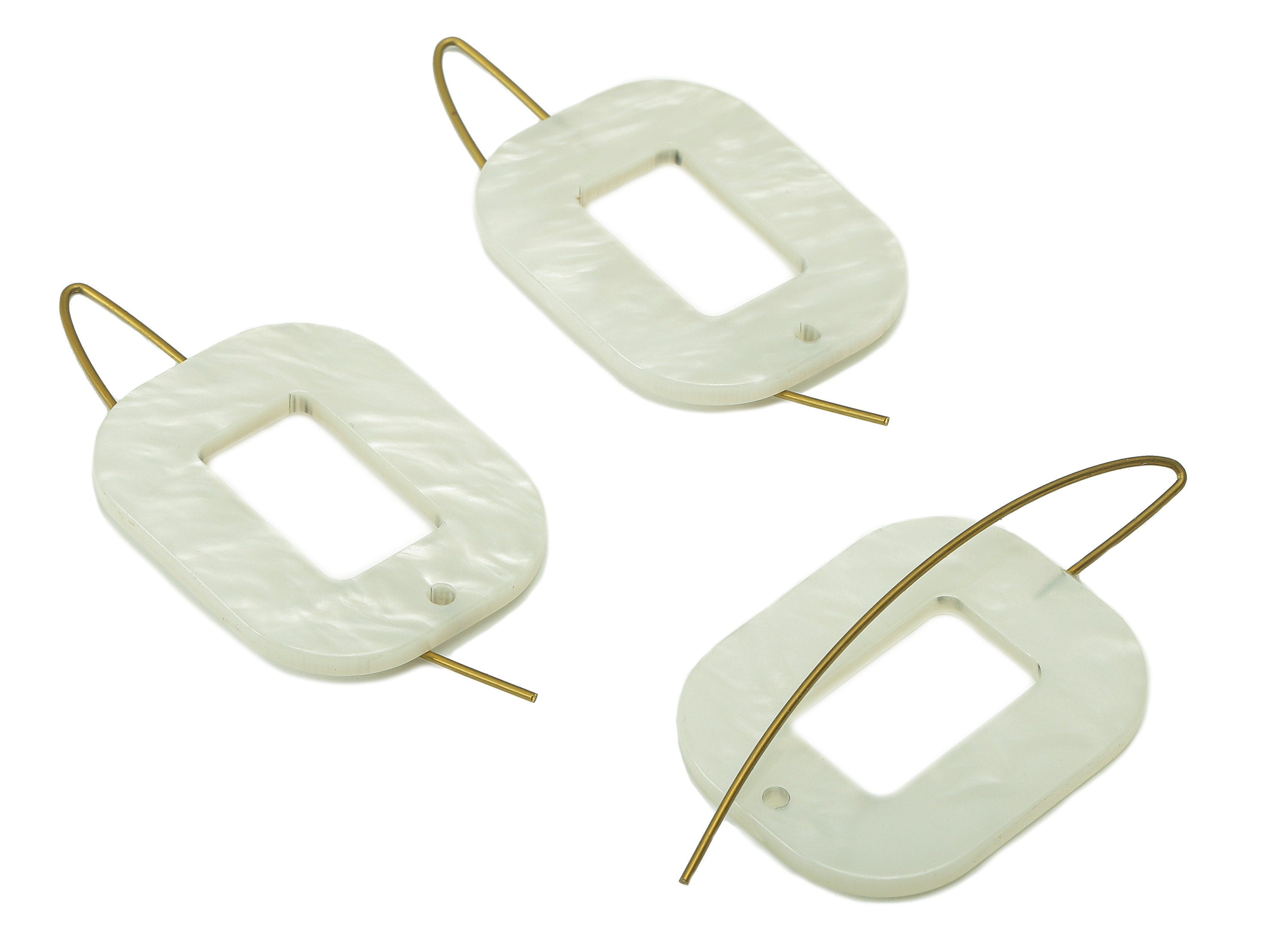 Acrylic Oval Rectangle Ear Wire Hook - Hollow Earring With Hole - Brass Earring Wire Connector - Color Code: A795 - 46x25x3mm - AC2583-A795 - DOMEDBAZAAR