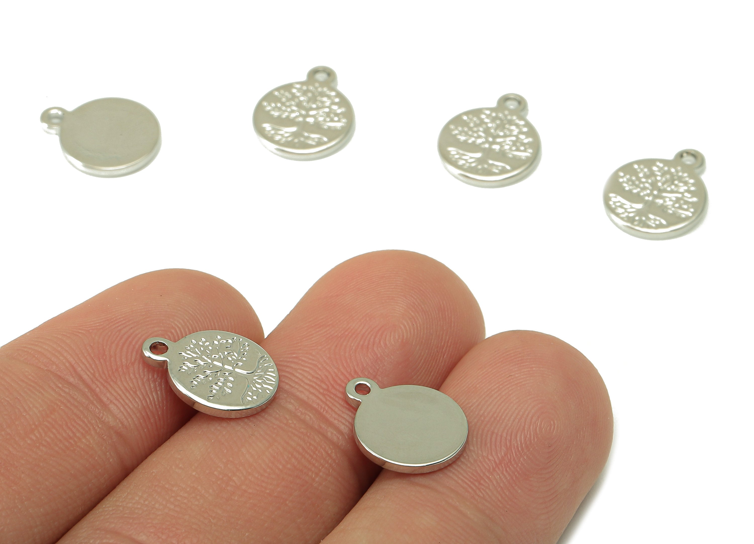 Brass Mini Round Charms - Circle Life Tree Earring - Tree Root Pendant With Loop - 18K Real White Gold Plating - 12.6x10.1x1.3mm - RGP4201S - DOMEDBAZAAR
