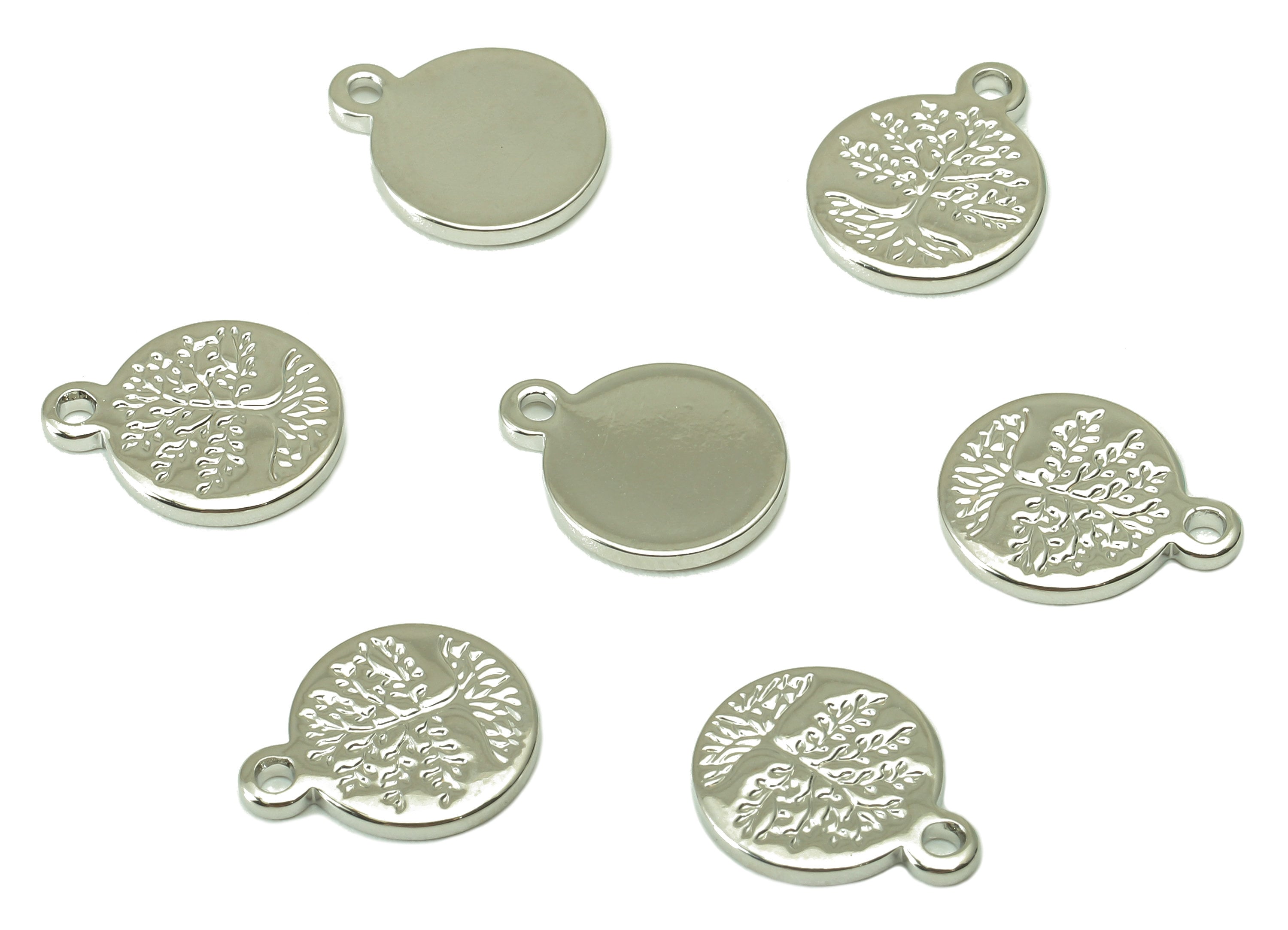 Brass Mini Round Charms - Circle Life Tree Earring - Tree Root Pendant With Loop - 18K Real White Gold Plating - 12.6x10.1x1.3mm - RGP4201S - DOMEDBAZAAR