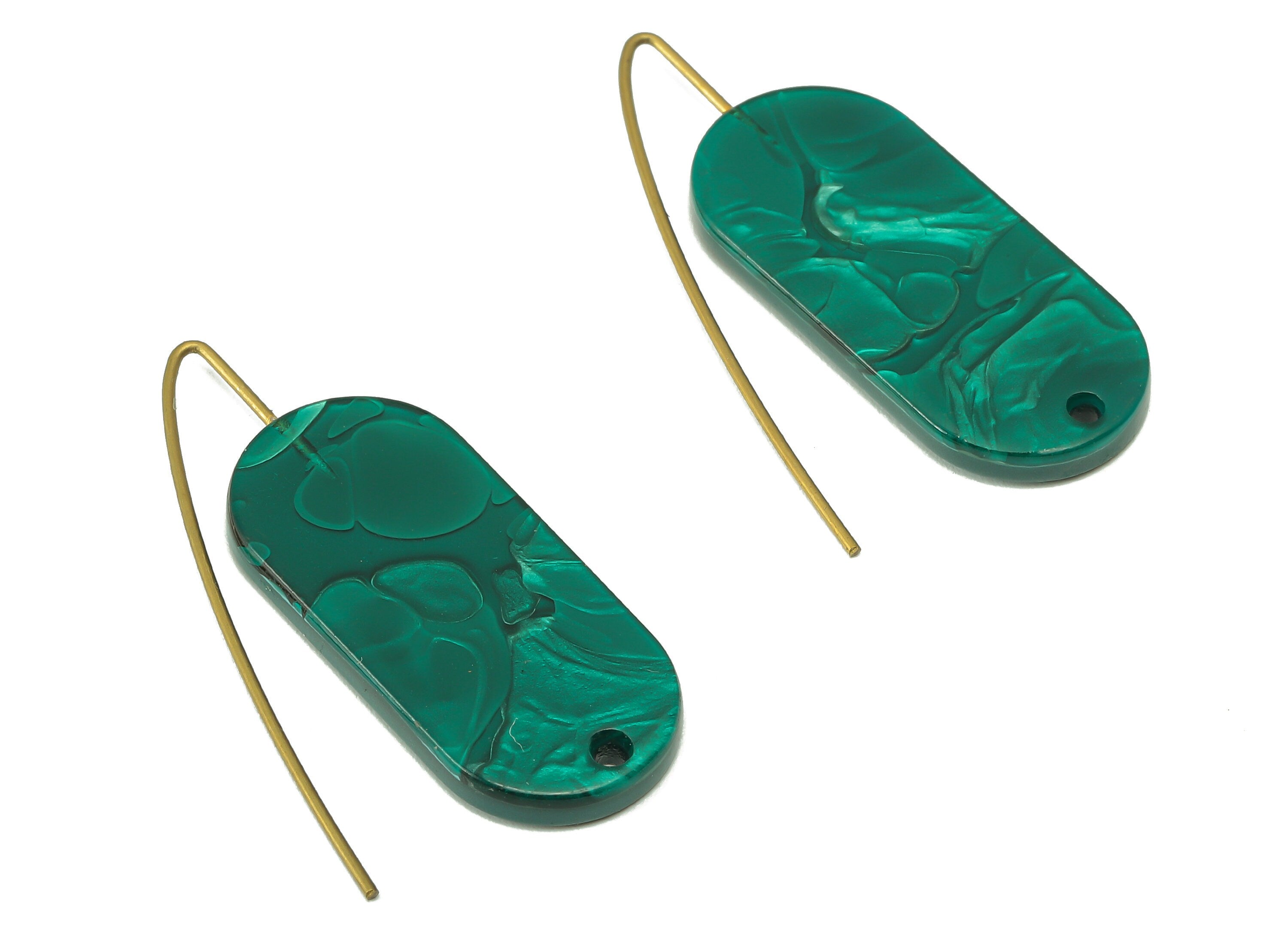 Acrylic Oval Ear Wire Hook - Green Oval Earring With Hole - Brass Earring Wire Connector - Color Code: A624 - 38.38x13.8x2.6mm - AC2584-A624 - DOMEDBAZAAR