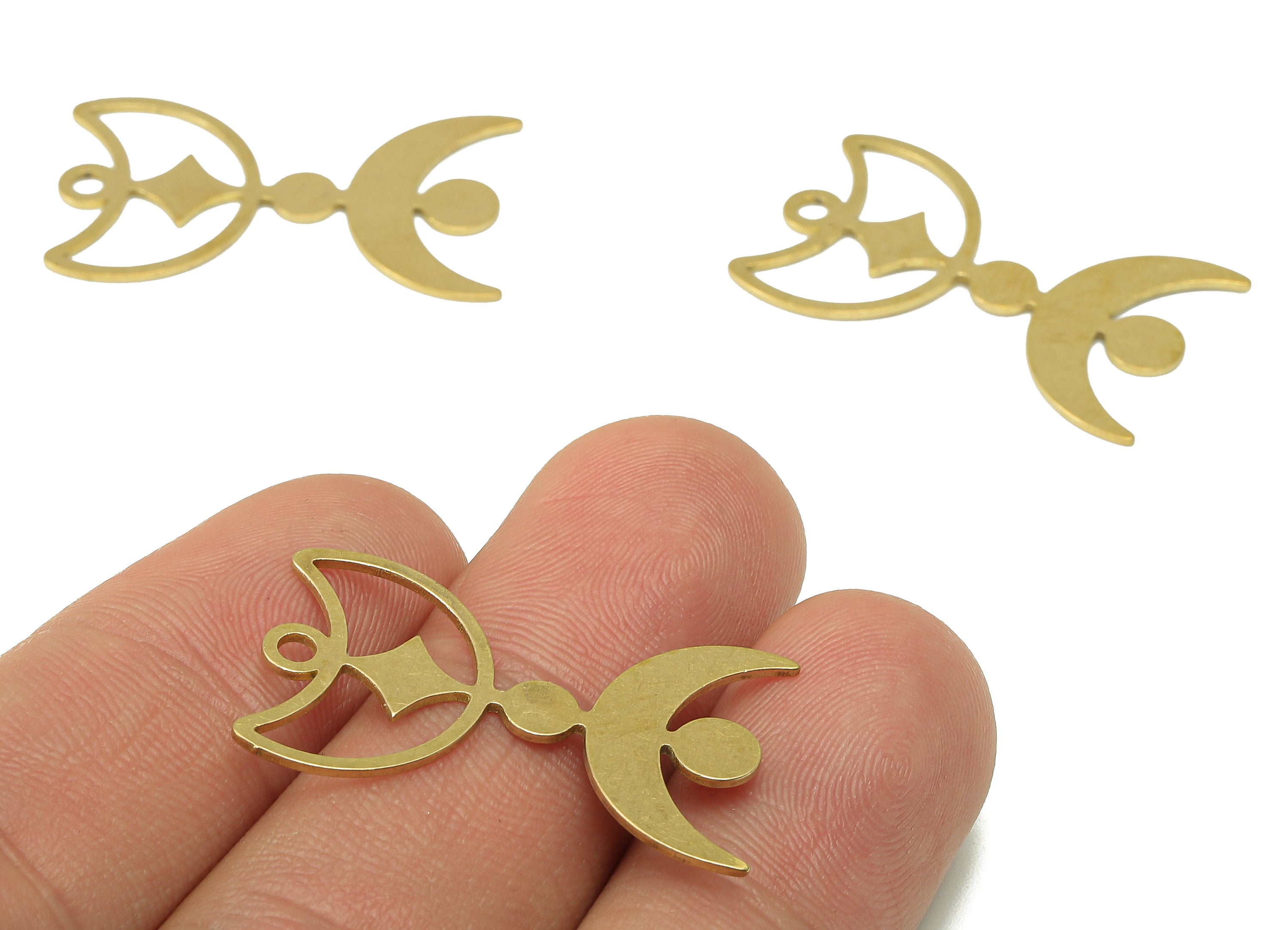 Brass Round Crescent Earring Charm - Raw Brass Star Moon Earring - Hollow Pendant With Loop - Charm For Necklace - 29.8x17.8x0.7mm - PPA6653 - DOMEDBAZAAR