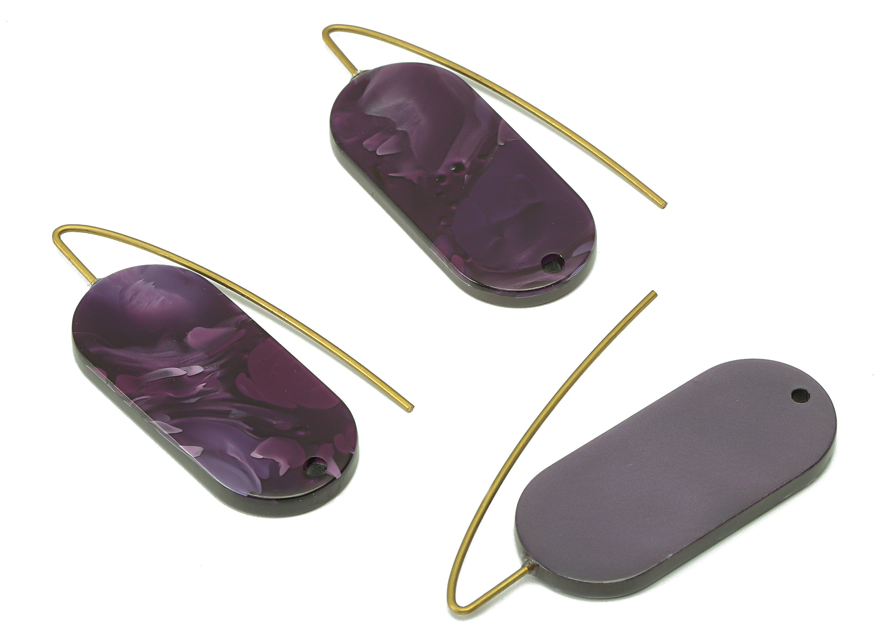 Acrylic Oval Ear Wire Hook - Purple Oval Earring With Hole - Brass Earring Wire Connector - Color Code: A711 - 38.21x14x2.6mm - AC2584-A711 - DOMEDBAZAAR