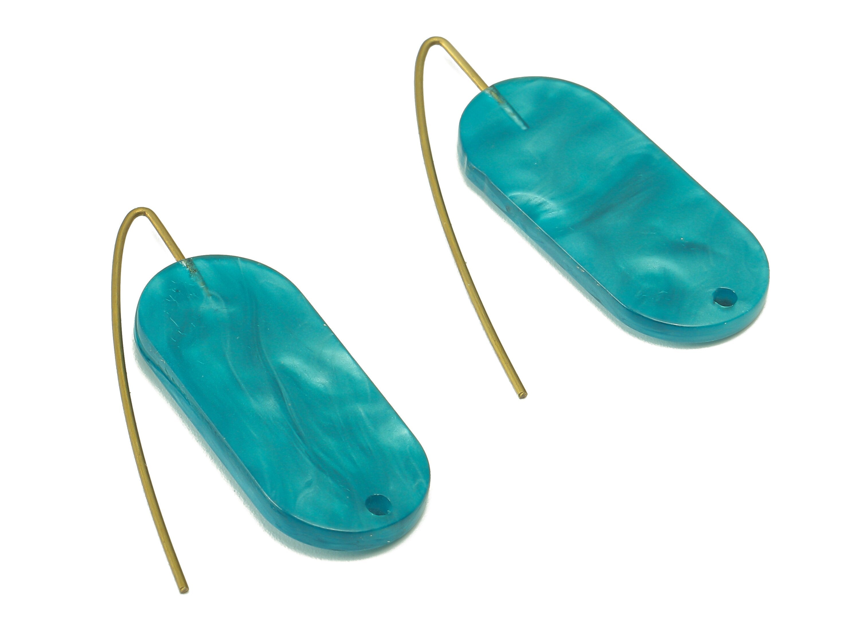 Acrylic Oval Ear Wire Hook - Blue Oval Earring With Hole - Brass Earring Wire Connector - Color Code: A794 - 38.15x13.85x2.3mm - AC2584-A794 - DOMEDBAZAAR