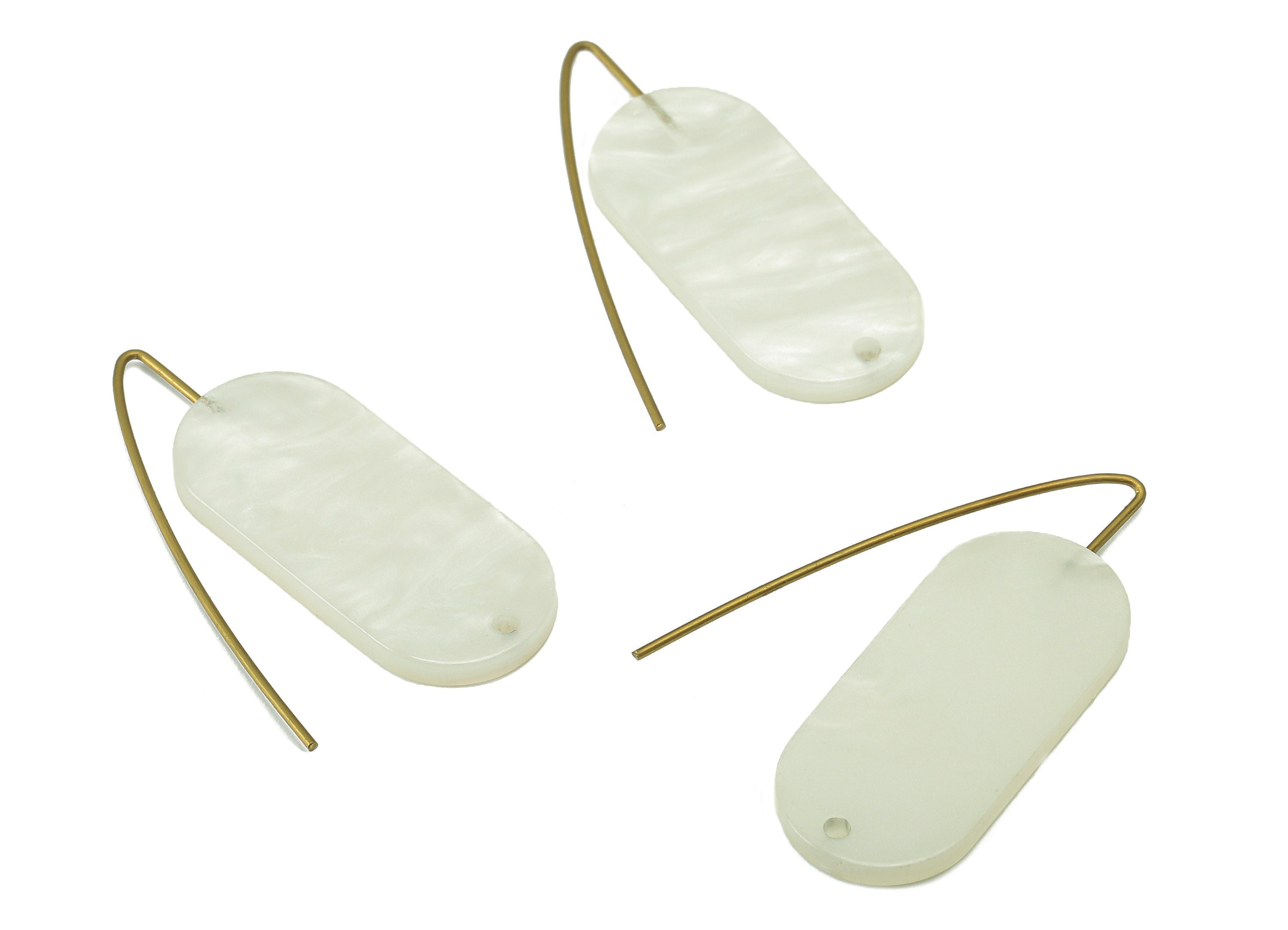 Acrylic Oval Ear Wire Hook - Ivory Oval Earring With Hole - Brass Earring Wire Connector - Color Code: A795 - 38.01x13.8x2.3mm - AC2584-A795 - DOMEDBAZAAR