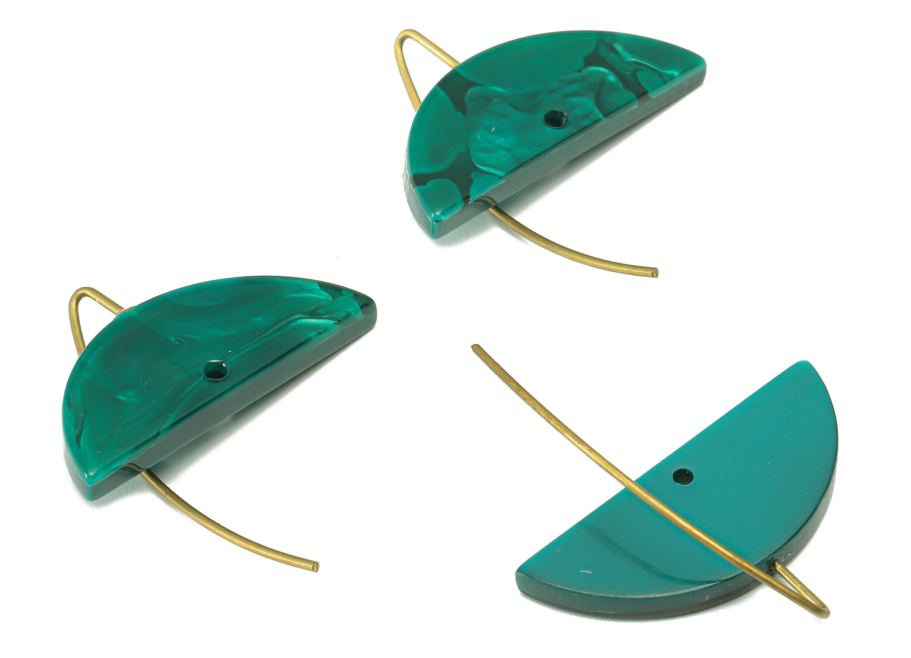 Acrylic Semicircle Hook Connector - Green Half Moon Earring With Hole - Brass Earring Wire - Color Code: A624 - 27.4x16x2.5mm - AC2585-A624 - DOMEDBAZAAR